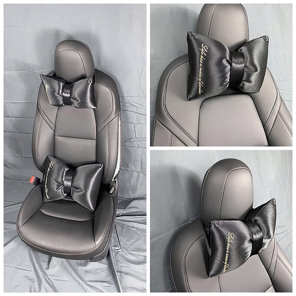 Girly Car Neck Pillow 2 Pack - Black Bow Headrest for Driving Comfort