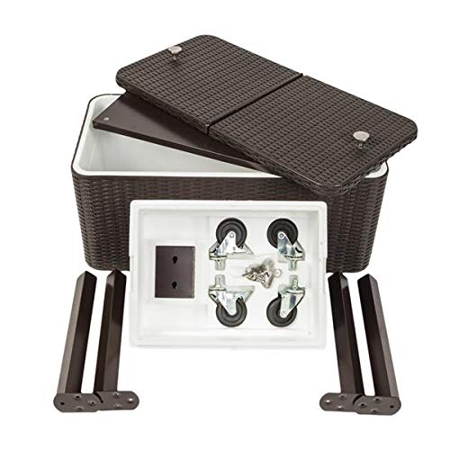 80 QT Rolling Ice Chest with Wheels & Shelf - Portable Outdoor Drink Cooler Cart for Patio, Picnics, Camping & Tailgating - Heavy Duty Stand Up Cooler with Easy Mobility
