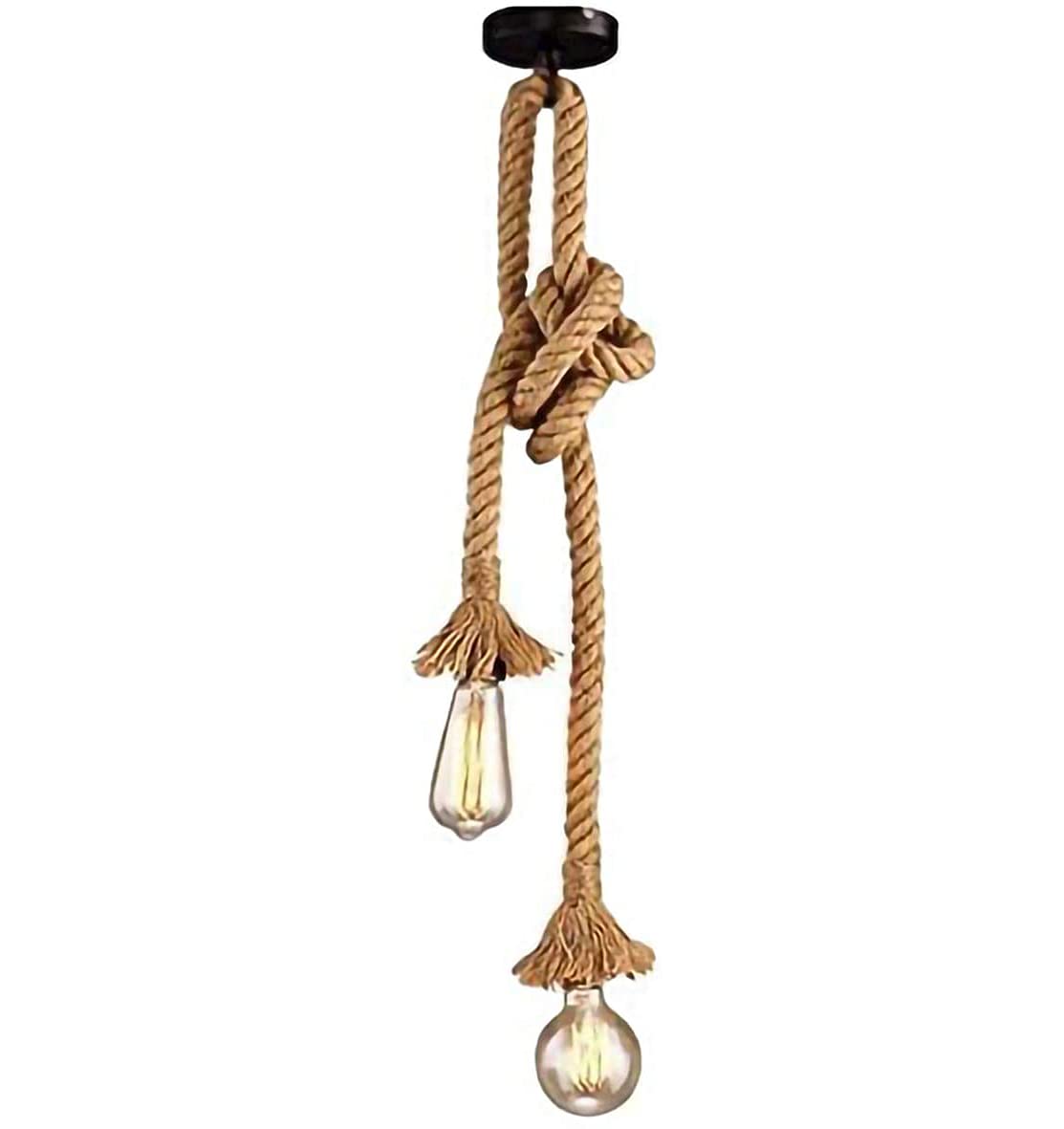 Vintage Loft Chandelier Pendant Light - 60CM Hemp Rope & Bamboo Ceiling Lamp for Farmhouse, Country Style Dining Room, Bedroom, or Living Room Decor