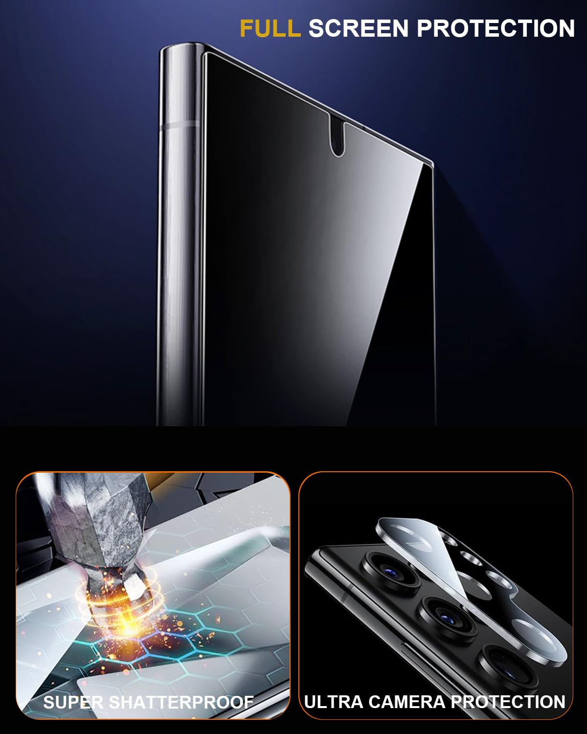Samsung Galaxy S24 Ultra Privacy Screen Protector & Camera Lens Protector - 9H Tempered Glass, Anti-Spy, Fingerprint Unlock Compatible - 2+2 Pack (Black) - Perfect for Privacy Protection at Work, School, and Public Places