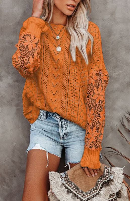 Elegant Cutout Petal Sleeve Sweater for Women - Trendy Knit Pullover for Fall & Winter - Perfect for Office, Date Night & Casual Outings