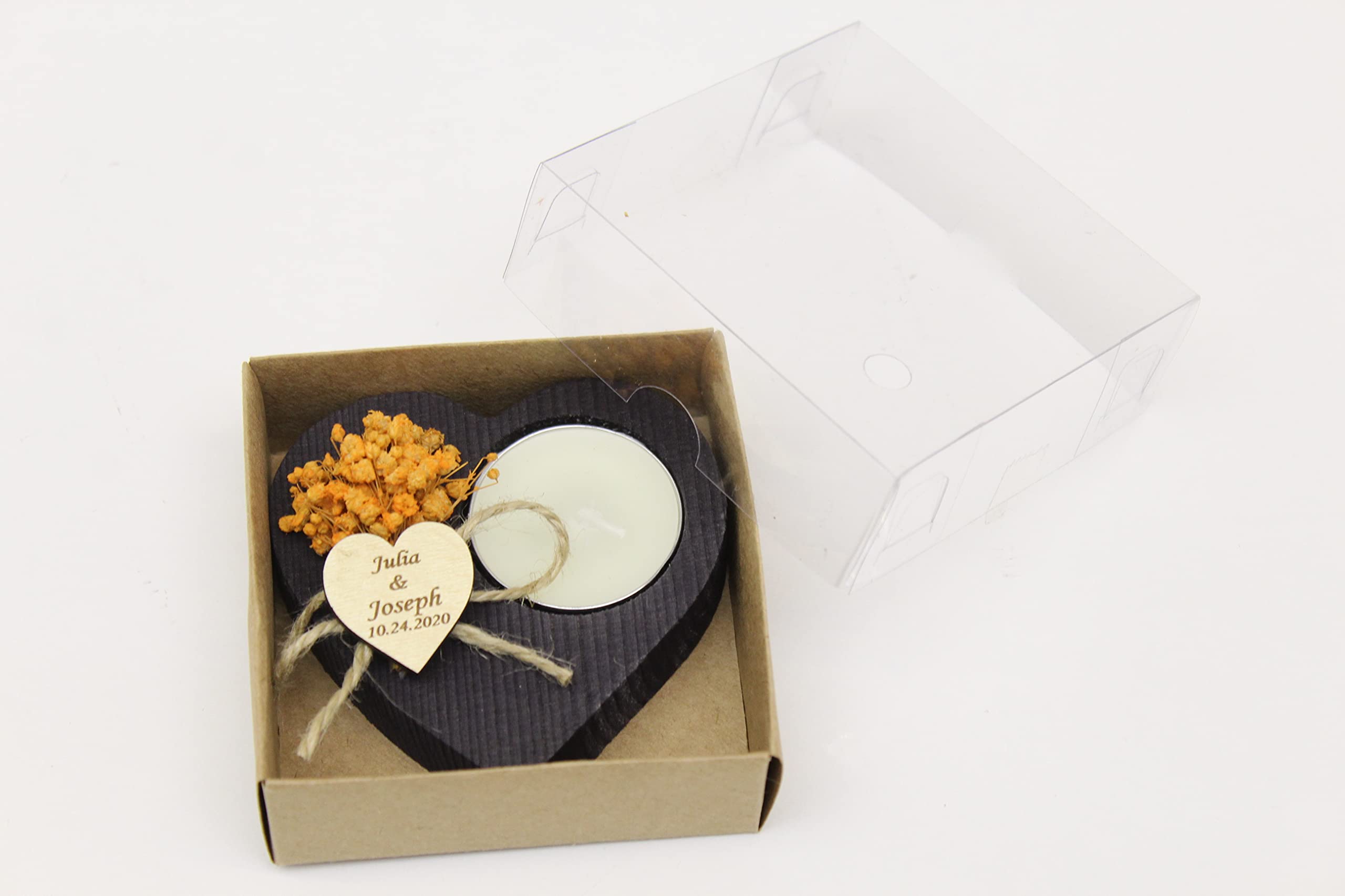 Personalized Heart Shaped Candle Holders - Wedding Favors, Guest Gifts & Bridal Shower Candles - Elegant Tealight Holders for Home Decor, Funeral Memorials & Special Events - Romantic Gifts for Anniversaries & Valentine's Day