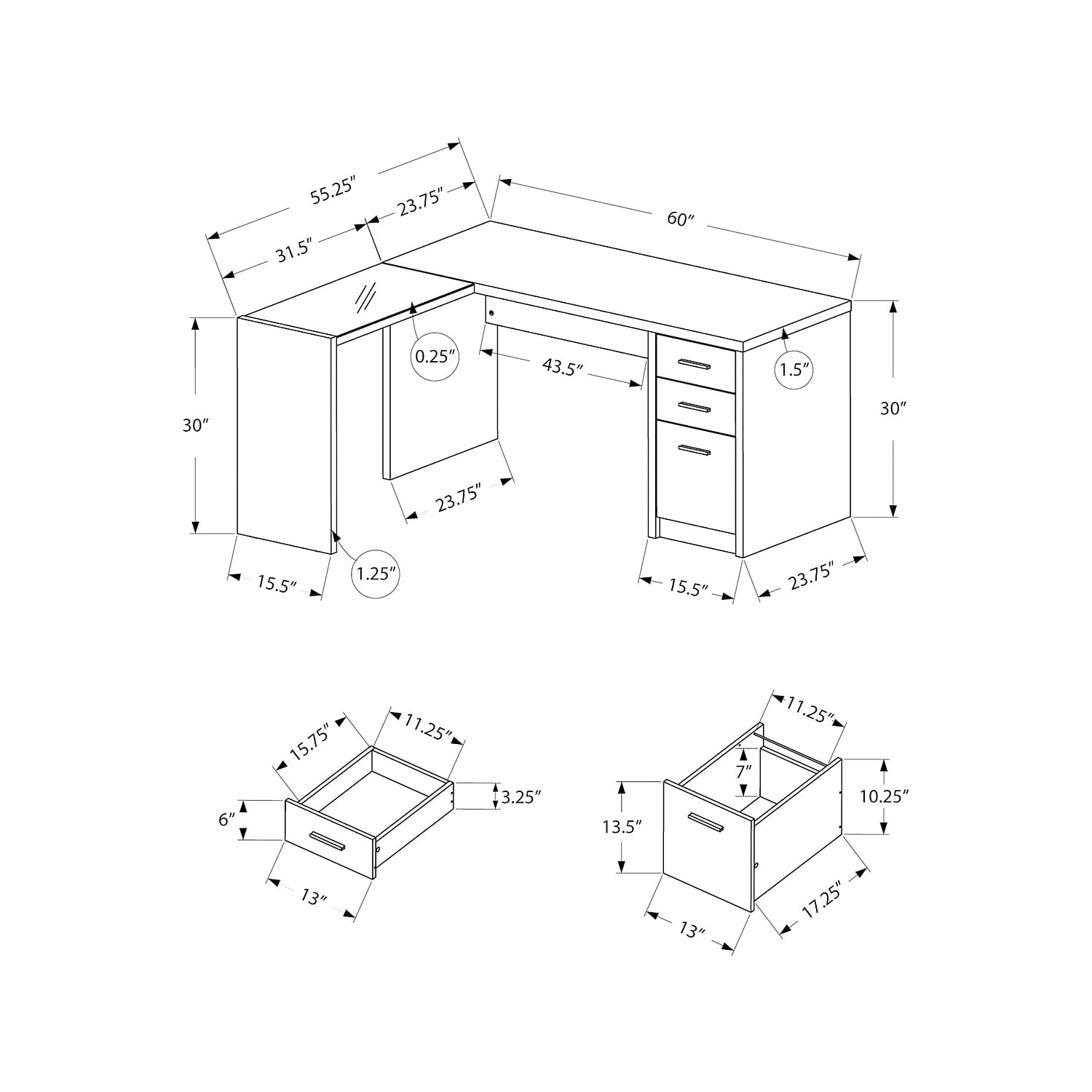 Monarch Specialties Dark Taupe Corner Computer Desk with Tempered Glass - 60