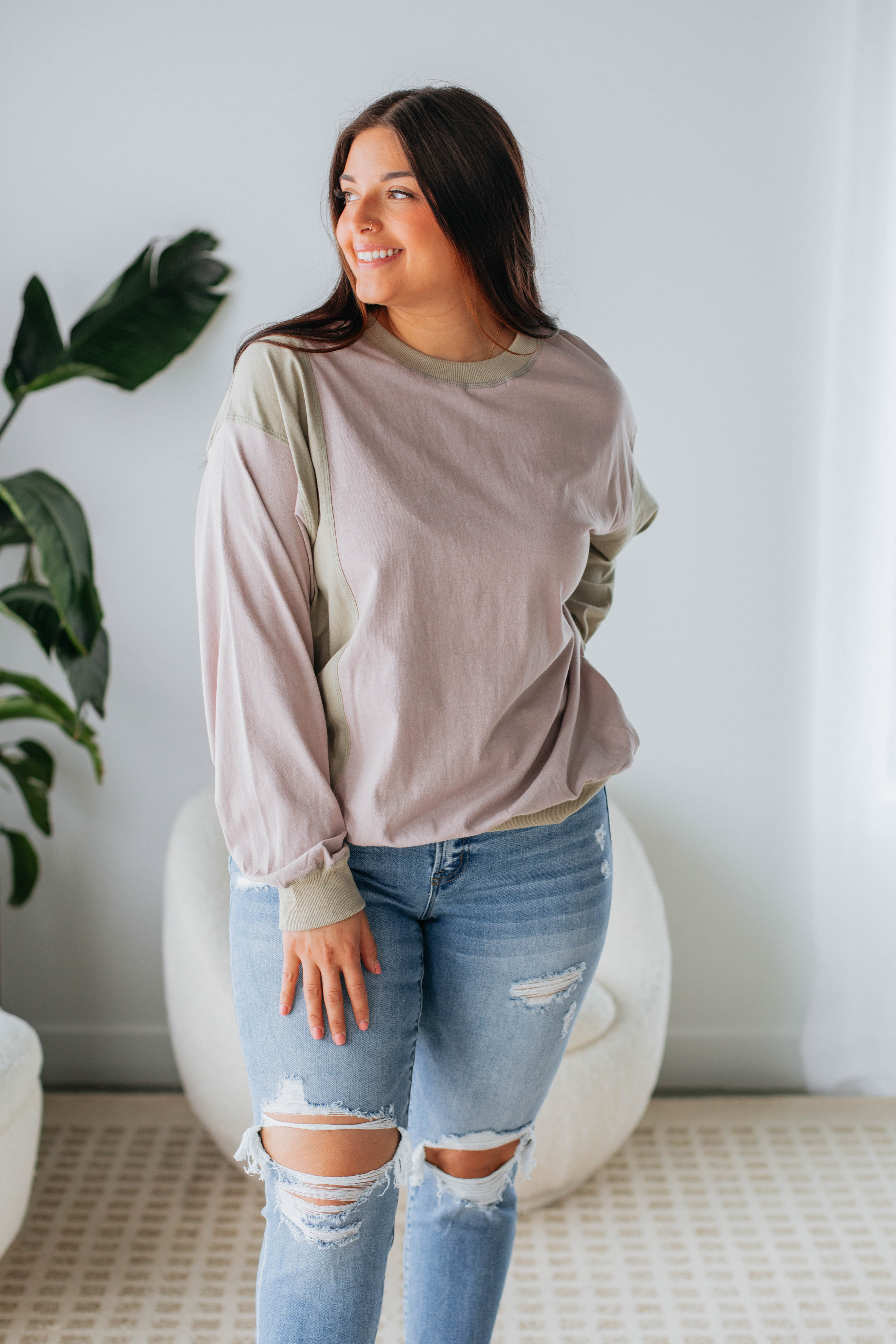 Chandler Colorblock Pullover Sweater - Lavender Mix Women's Casual Knit Top for Fall & Winter | Cozy Office Wear & Weekend Outfits