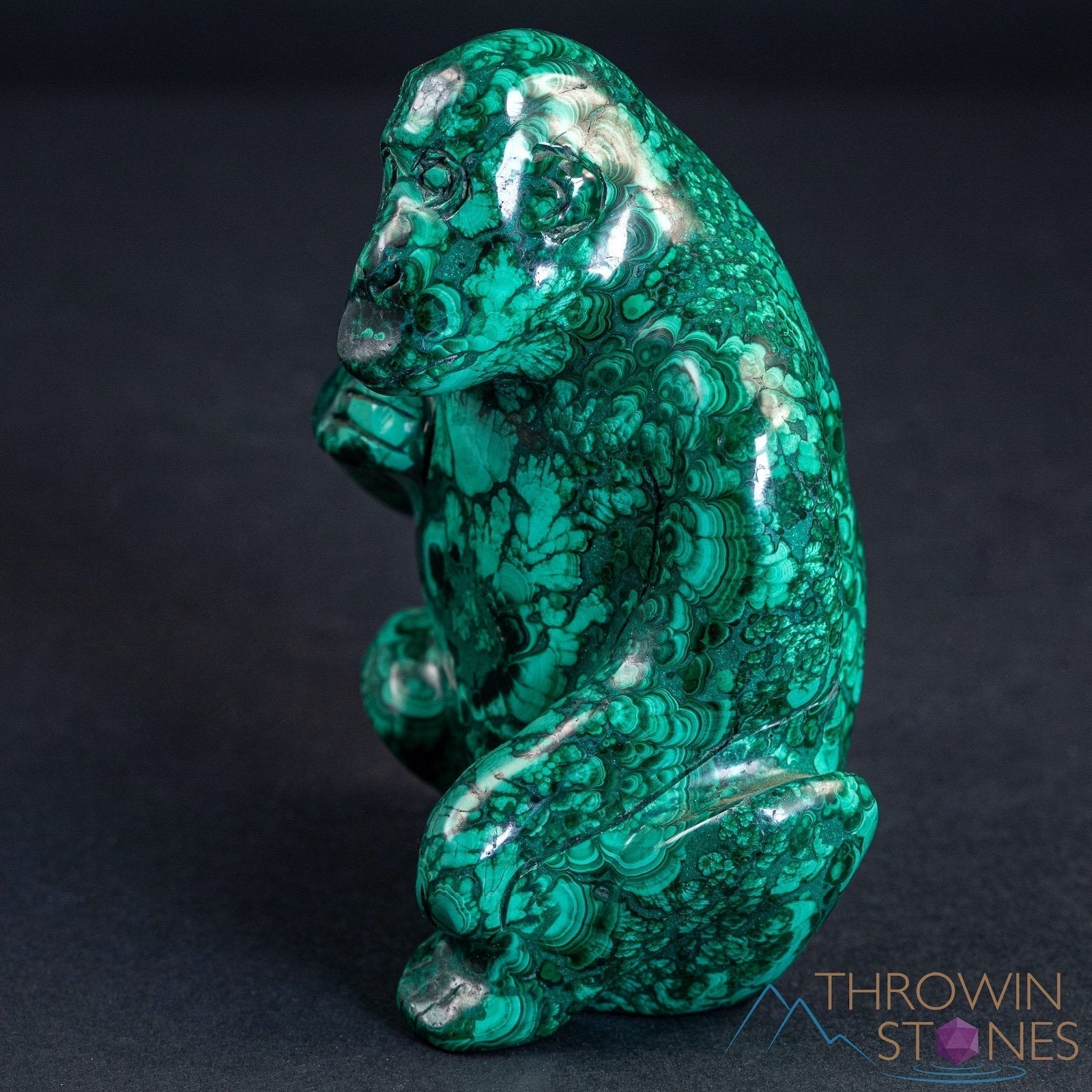 Hand Carved Malachite Gorilla Stone Statue - Large Healing Crystal Home Decor, Housewarming Gift for Office & Living Room | Natural Stone Carving for Meditation & Feng Shui