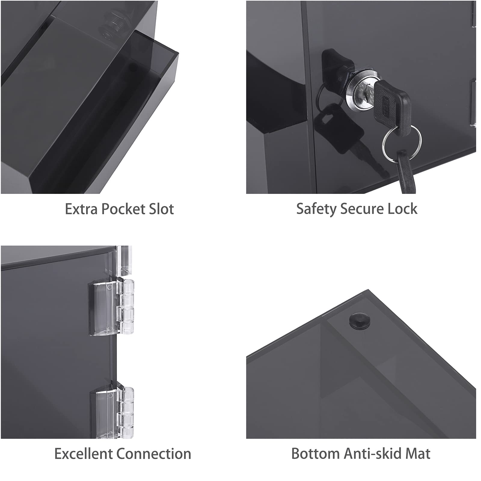 BTSKY Lockable Acrylic Suggestion Box with Sign Holder - Clear Black Donation Collection Box for Office Voting, Ballots & Mail - Secure Removable Slot for Signs & Documents | Ideal for Offices, Schools & Community Centers