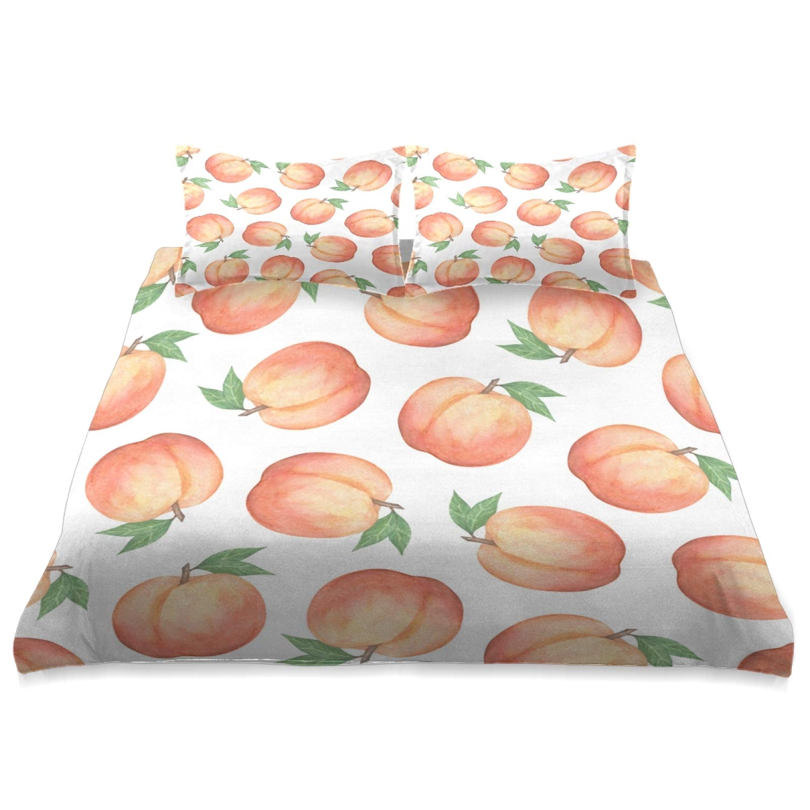 King Size Peach Leaves Print Comforter Cover Set - 3 Piece Soft All Season Bedding (90x104 Inches) | Machine Washable | Perfect for Master Bedroom, Guest Room & Dorm Decor