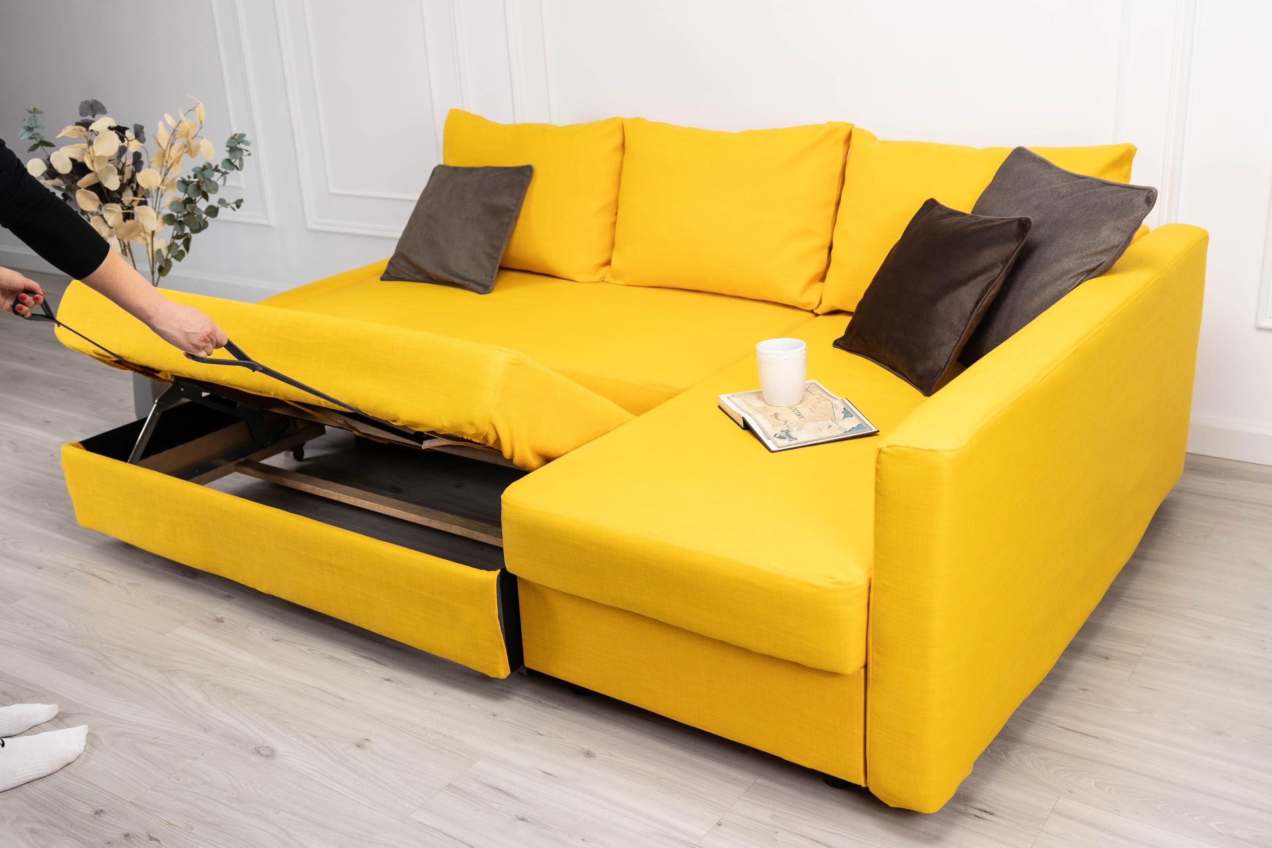 MASTERS OF COVERS Snug Fit Friheten Slipcover for IKEA Friheten Sofa - Chaise Corner Cover, Sofa Bed Cover, Sectional Slipcover Replacement in Yellow - Perfect for Living Room, Bedroom & Home Decor
