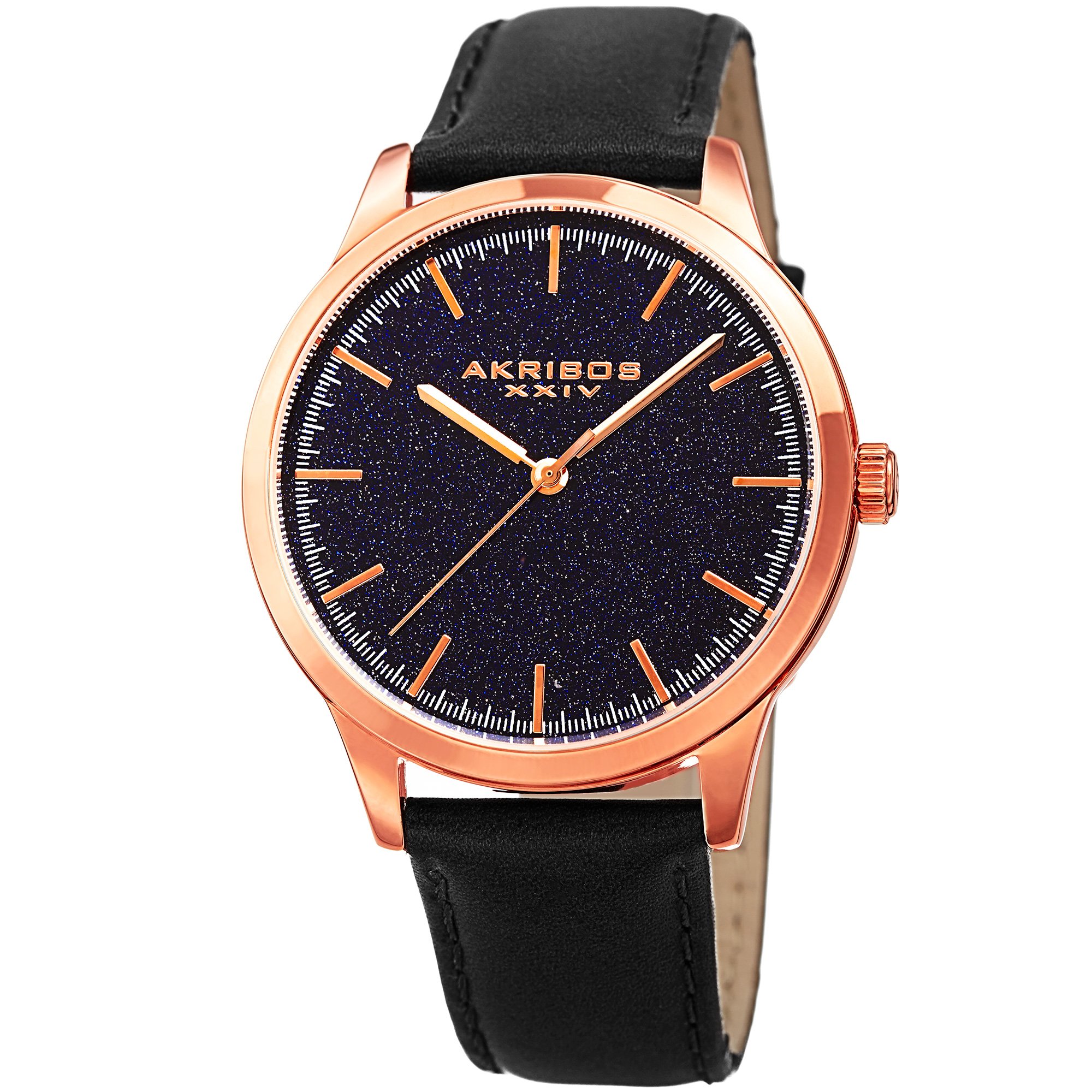 Akribos XXIV Men's Genuine Stone Dial Watch with Shimmering Dial & Hand-Applied Markers | Smooth Glove Finish Genuine Leather Strap | AK937 | Perfect for Business, Formal Events & Luxury Gifts