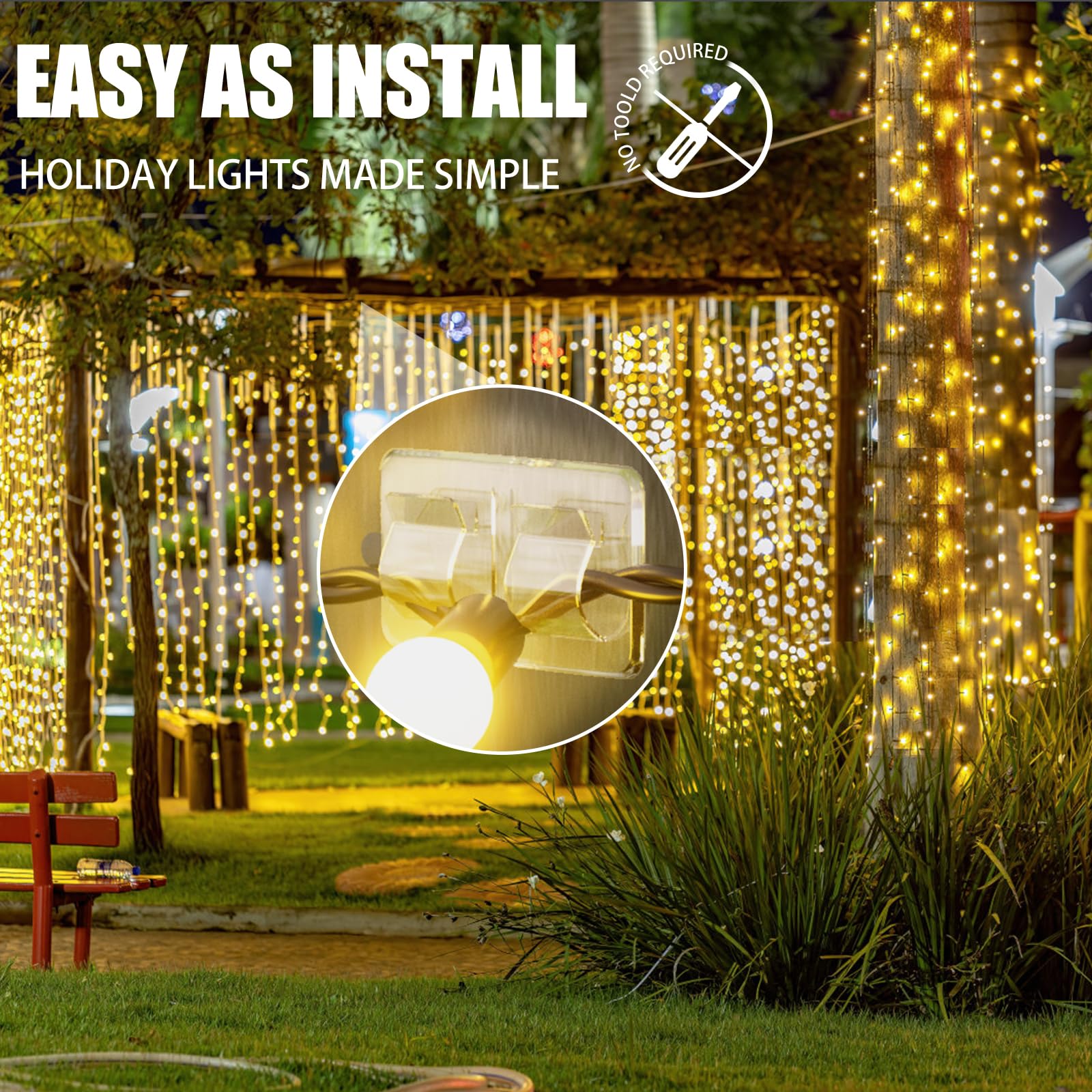 25Pcs Heavy Duty Outdoor String Light Hooks with Waterproof Adhesive - Durable Cable Clips for Christmas Lights, Patio, Garden & Home Decoration