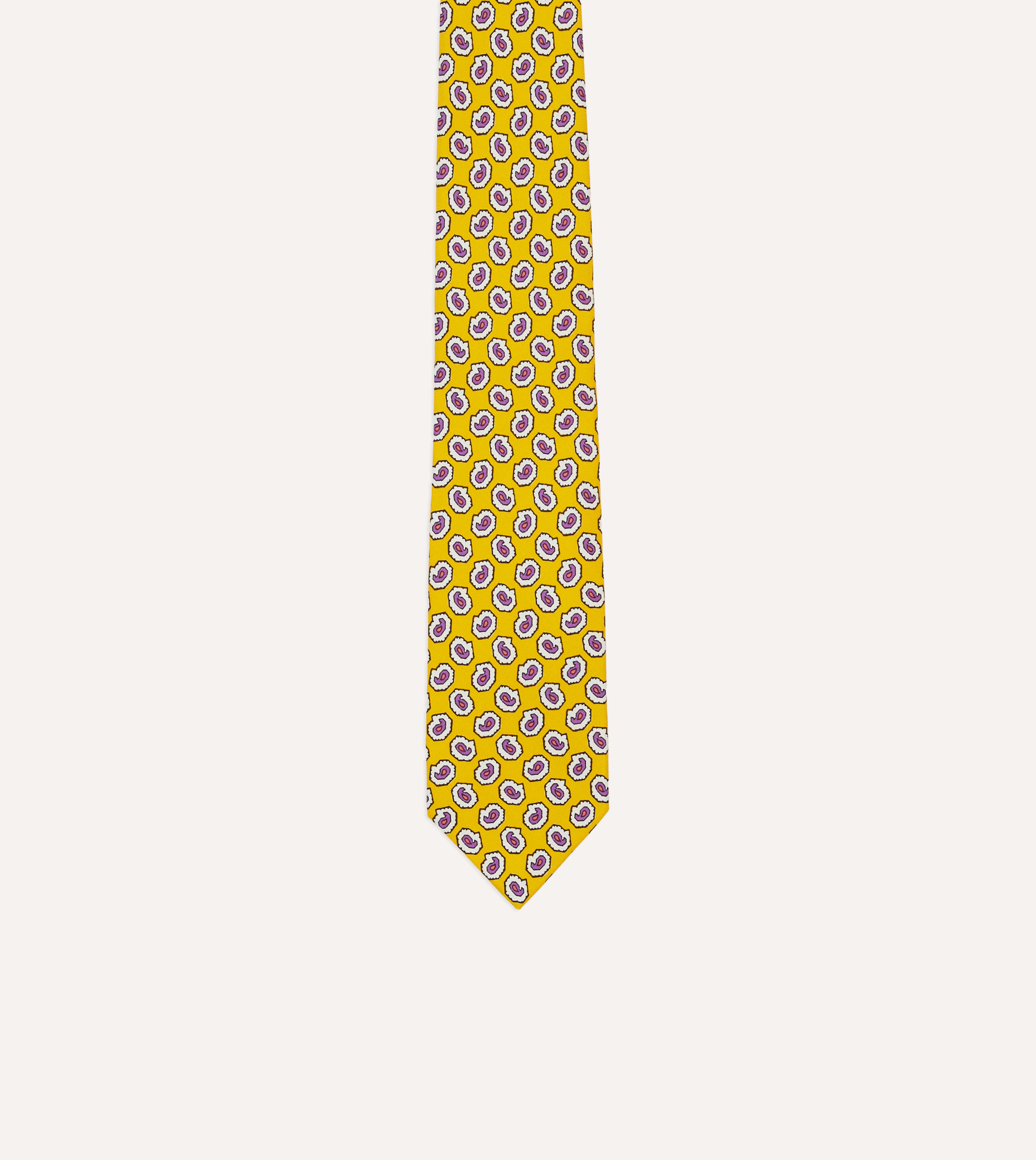 Elegant Yellow Small Paisley Leaf Print Silk Self-Tipped Necktie for Men - Perfect for Weddings, Business Meetings & Formal Occasions