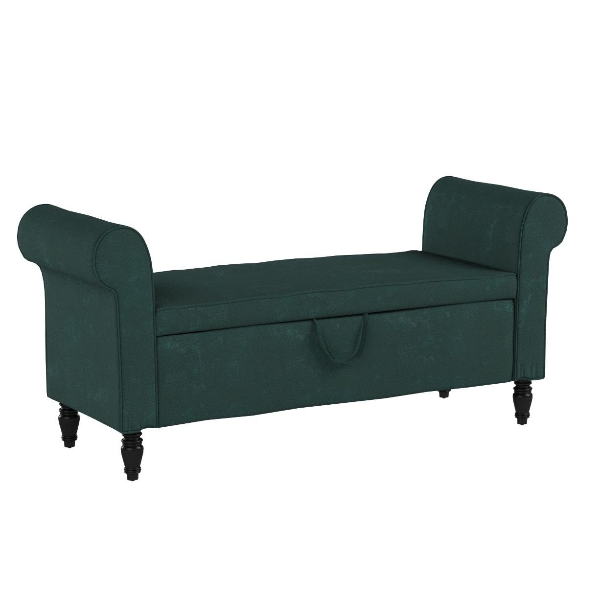 ALISH Modern Storage Bench with Arms - Button Tufted Upholstered Entryway Bench for Living Room & Bedroom - Green Velvet Ottoman with Hidden Storage | Perfect for Hallway Seating, Bed End Storage & Entryway Organization