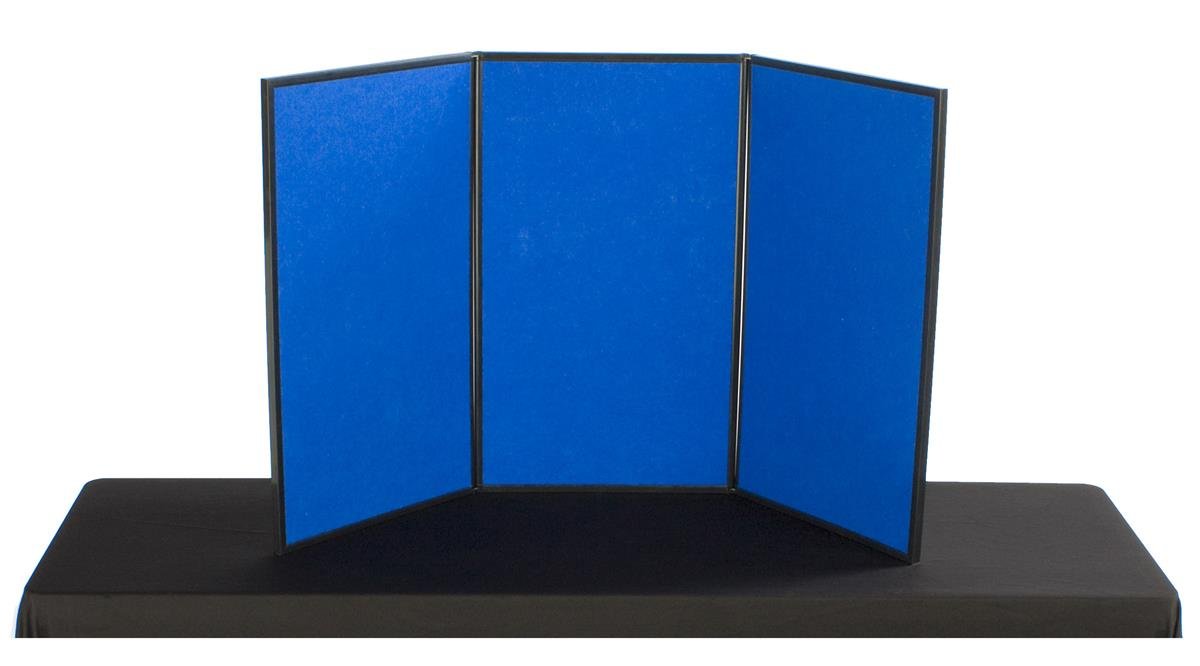 3-Panel Table Presentation Board, 54 x 30 Inches - Blue Hook & Loop Fabric with White Dry-Erase Surface | Portable Display for Trade Shows, Classrooms & Office Presentations