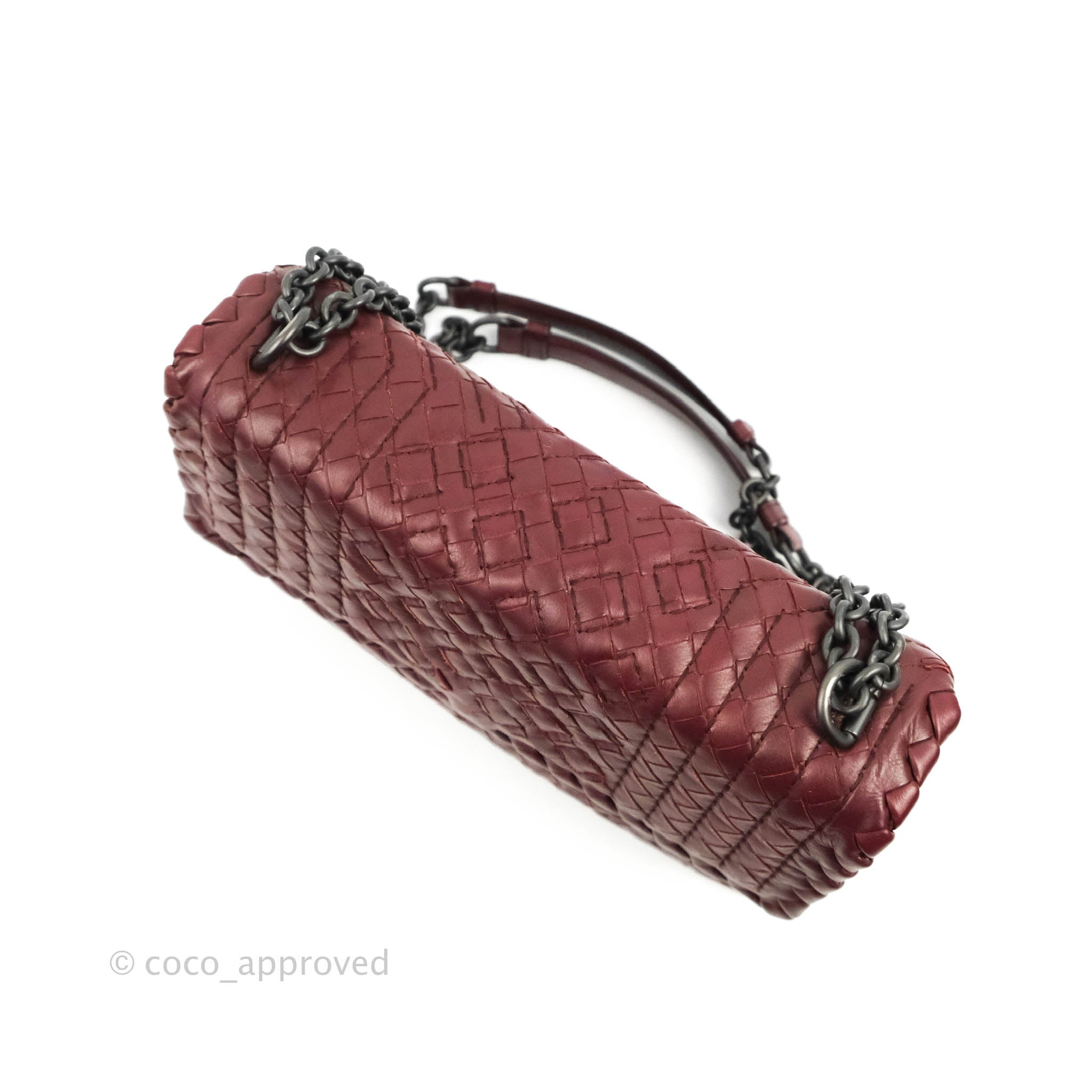 Bottega Veneta Small Nappa Intrecciato Olimpia Shoulder Bag in Dark Red | Luxury Leather Crossbody Purse for Women | Perfect for Date Night, Office & Travel