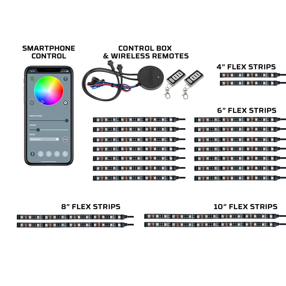 LEDGlow 20-Piece Bluetooth LED Motorcycle Light Kit - 16 Million Colors, Smartphone App Control, Dual Zone & Brake Light Effects, Waterproof - Perfect for Night Riding & Custom Bike Shows