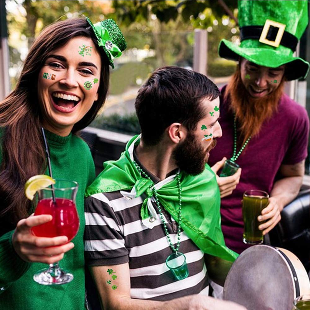 20 Unique Shamrock St. Patrick's Day Temporary Tattoos for Kids - Irish Party Favors, Face & Body Stickers for Parades, Festivals & Celtic Celebrations