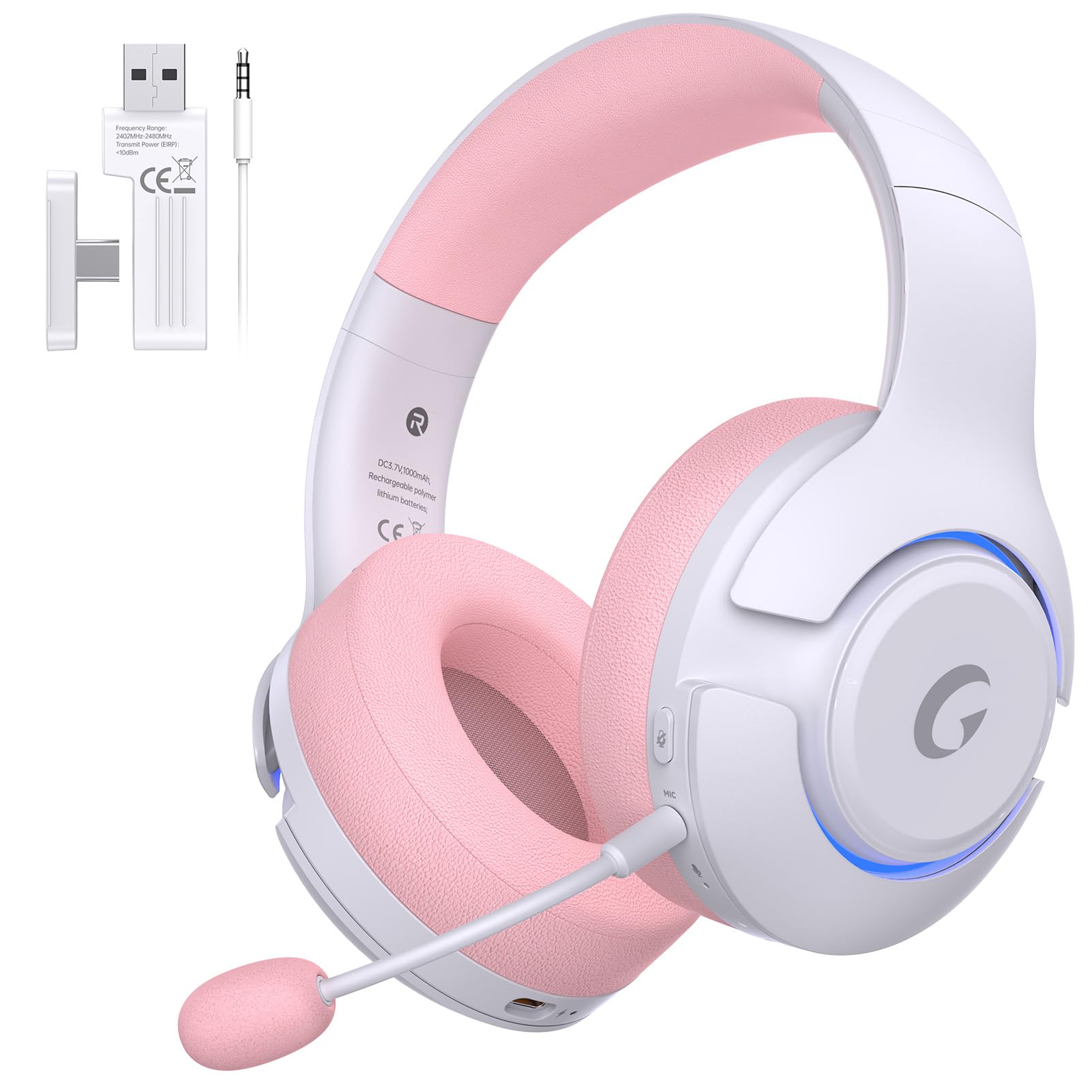 Wireless Gaming Headset for PS5, PS4, PC, Mac, Nintendo Switch - Bluetooth 5.3 Headphones with Noise Cancelling Mic, 45H Battery, RGB Lighting (Pink) - Perfect for Elden Ring, Fortnite & Online Gaming