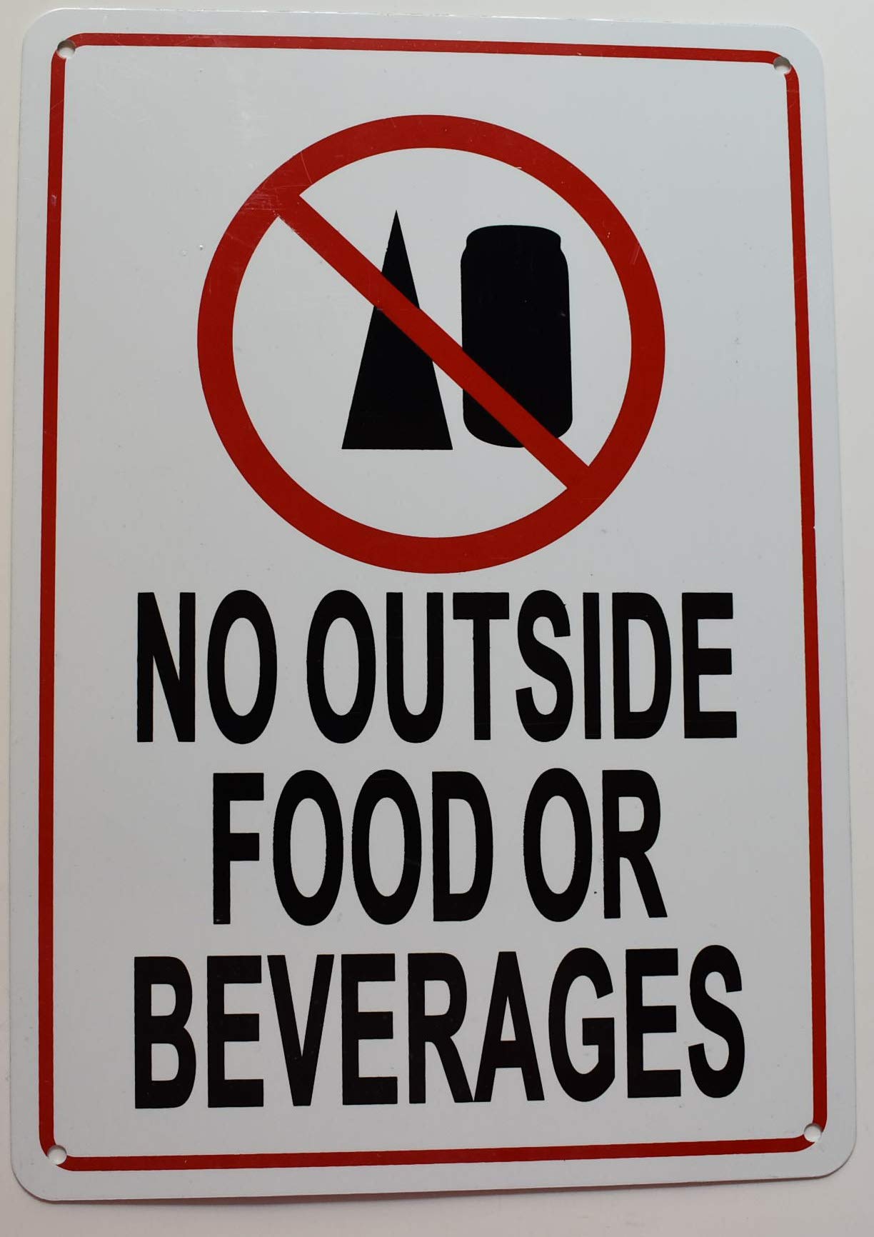 NO Outside Food OR Beverages Sign - 7x10 Inches, White - Perfect for Restaurants, Cafes, and Office Break Rooms