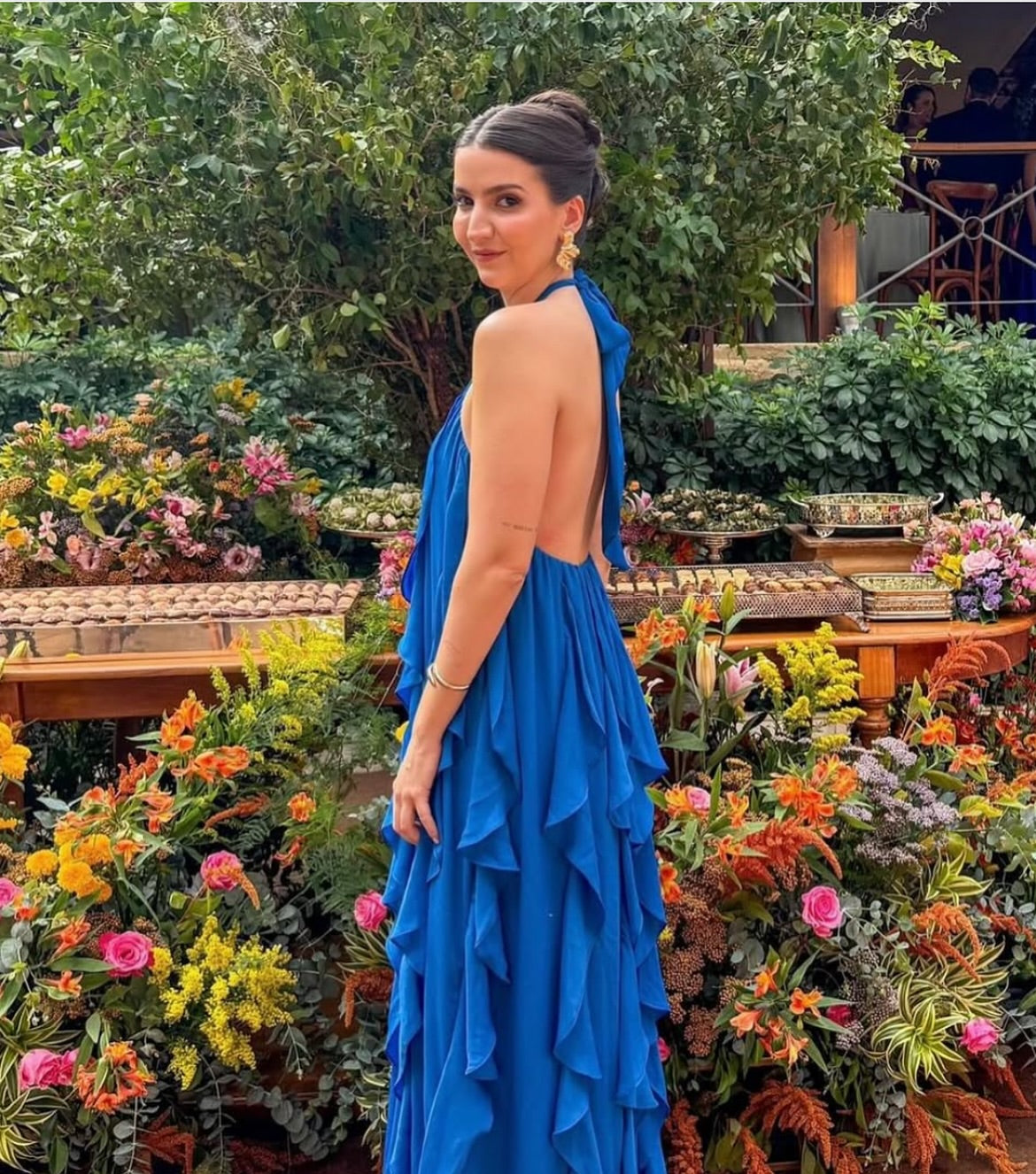 Elegant Blue Chiffon Halter A-Line Party Dress with Ruffle Details - Perfect for Weddings, Formal Events & Special Occasions