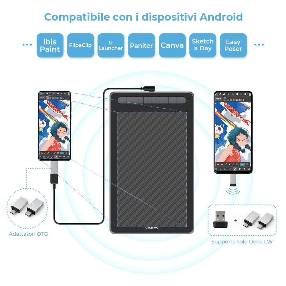 XP-PEN Deco LW Bluetooth Drawing Tablet 10