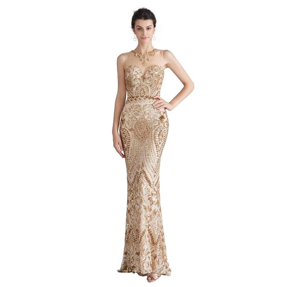 Sparkly Sequin Mermaid Evening Dress in Gold/Royal Blue - Elegant Trumpet Prom Gown for Women | Perfect for Formal Parties, Weddings, and Special Occasions