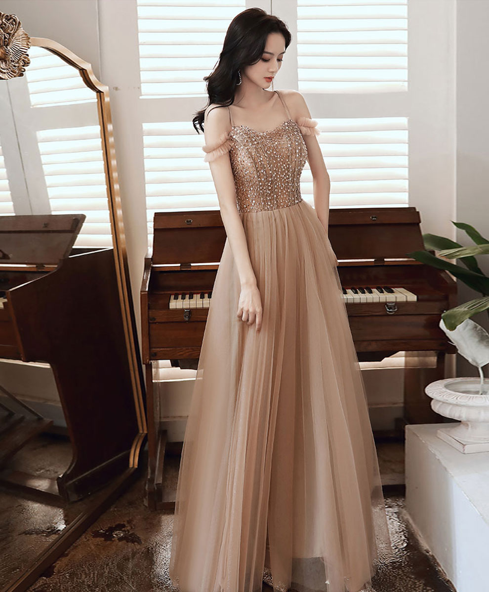 Elegant Champagne Sweetheart Aline Long Prom Dress with Beading - Perfect for Homecoming, Formal Dances & Special Occasions
