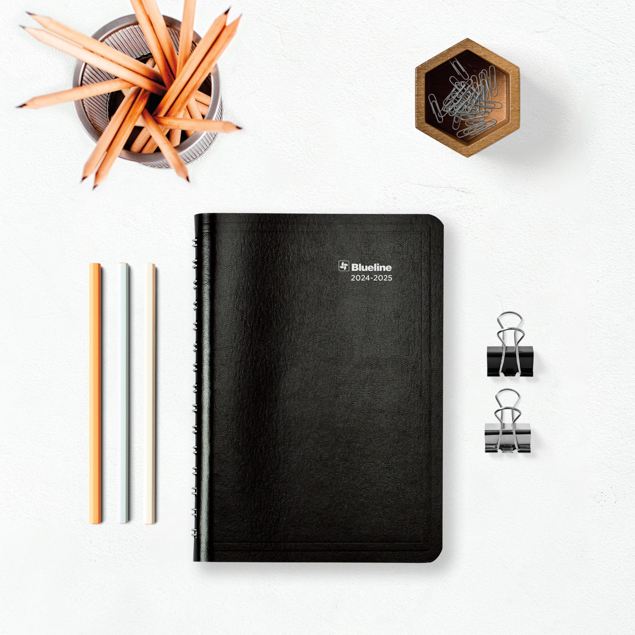 Blueline® 2024-2025 Academic Planner - August 2024 to July 2025, Twin-Wire Bound, Soft Vicuña Cover, 8