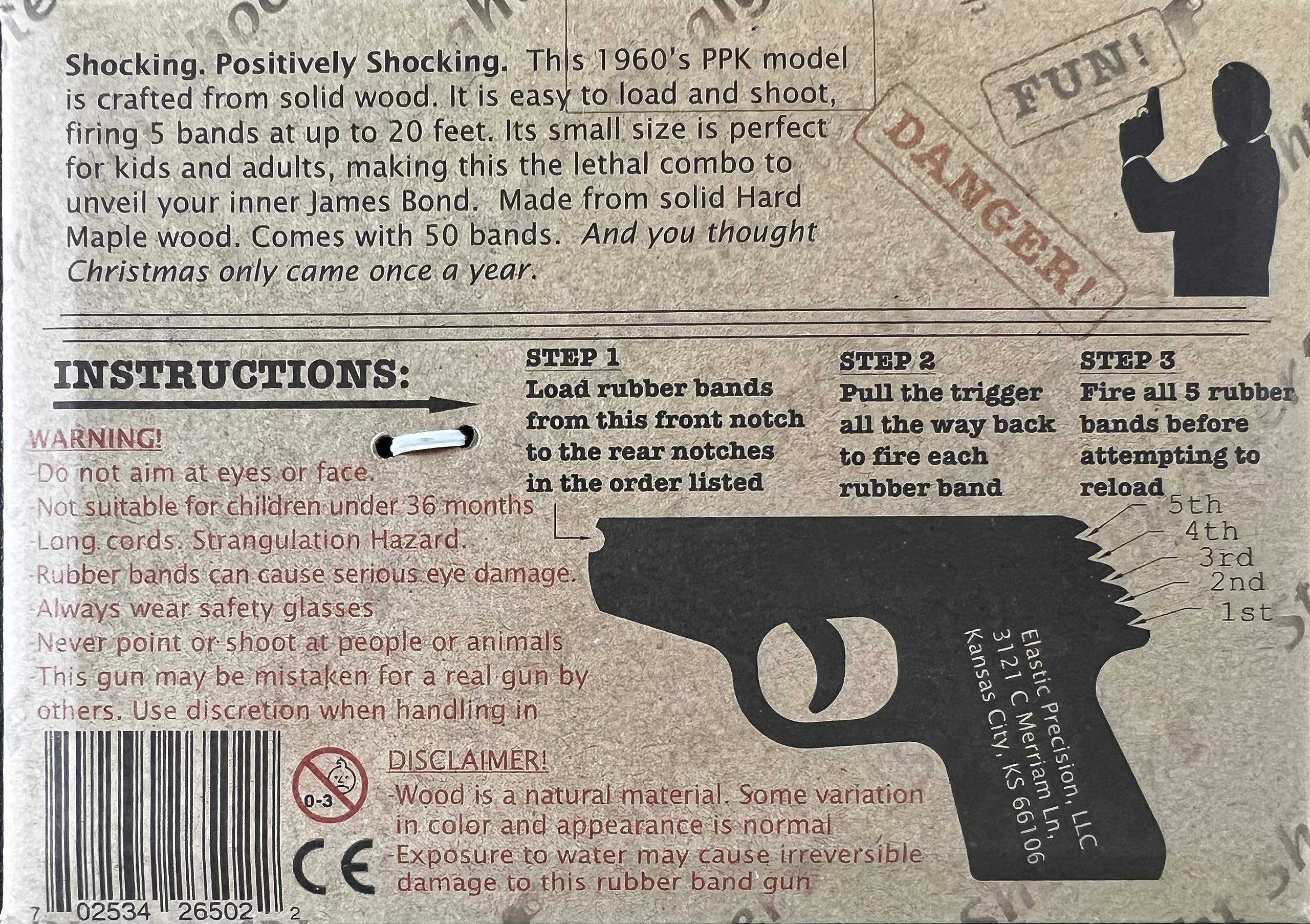 Premium PPK Rubber Band Gun - Solid Hardwood Construction with Rapid-Fire Semi-Automatic Action & Walnut Grips - Perfect for Outdoor Play, Target Practice, and Collectors