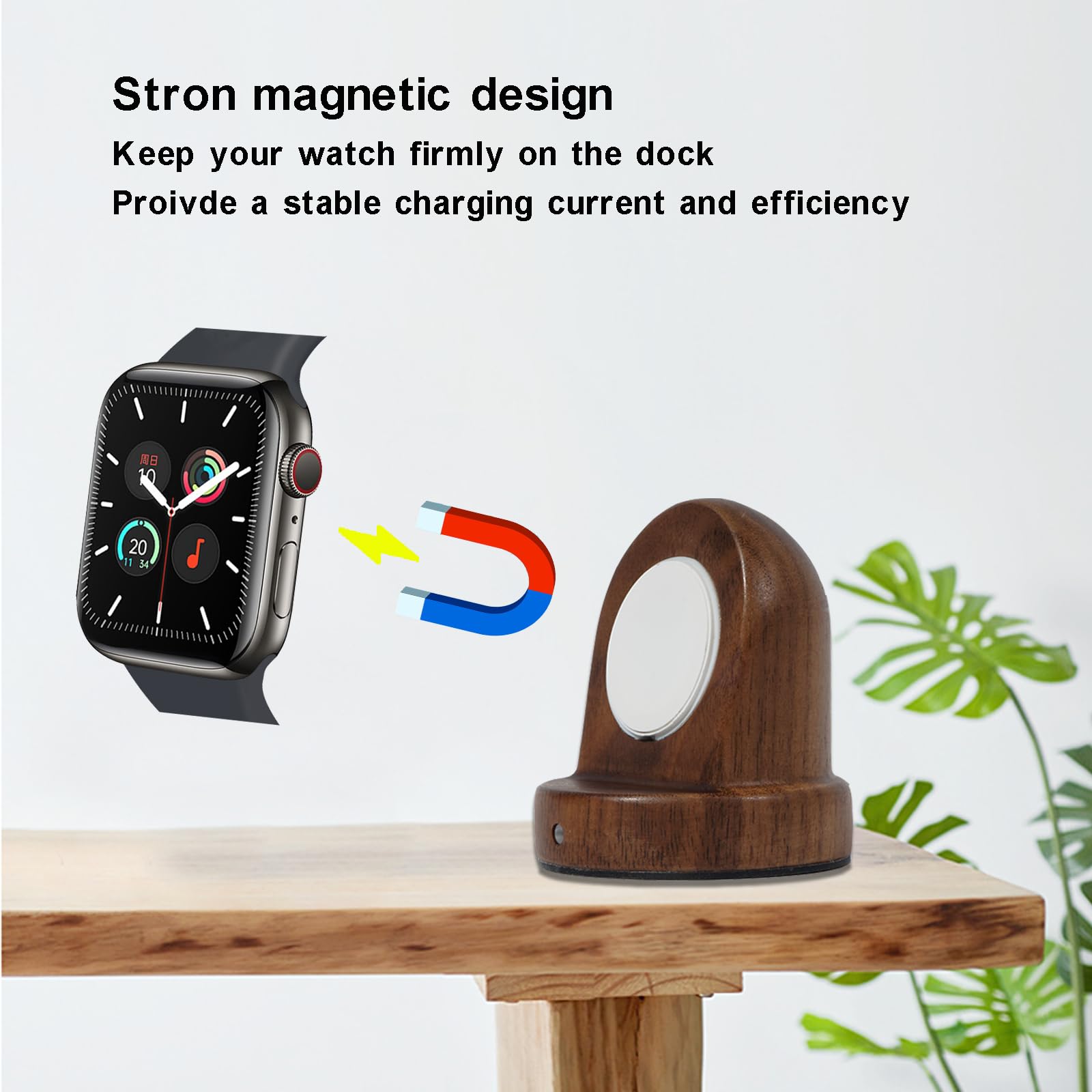 Premium Walnut Wood Apple Watch Charger Stand | Fast 3W Charging | USB-C Portable Charging Dock for Apple Watch Series 10/9/8/7/6/5/4/3/2/1/SE/SE 2/Ultra/Ultra 2 | Nightstand Mode Compatible | Perfect for Bedside, Office & Travel Use
