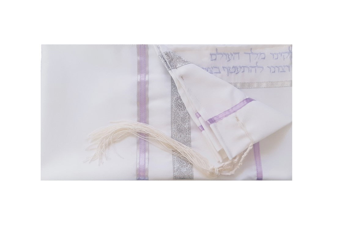 Elegant Silver & Lilac Paisley Tallit Shawl for Women & Girls - Perfect for Bat Mitzvah, Synagogue & Jewish Ceremonies - Lightweight Prayer Shawl with Fringe