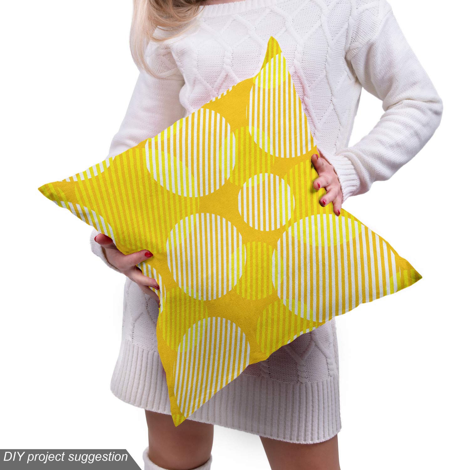 Ambesonne Yellow White Geometric Dots Fabric - 5 Yards for Upholstery & Home Decor