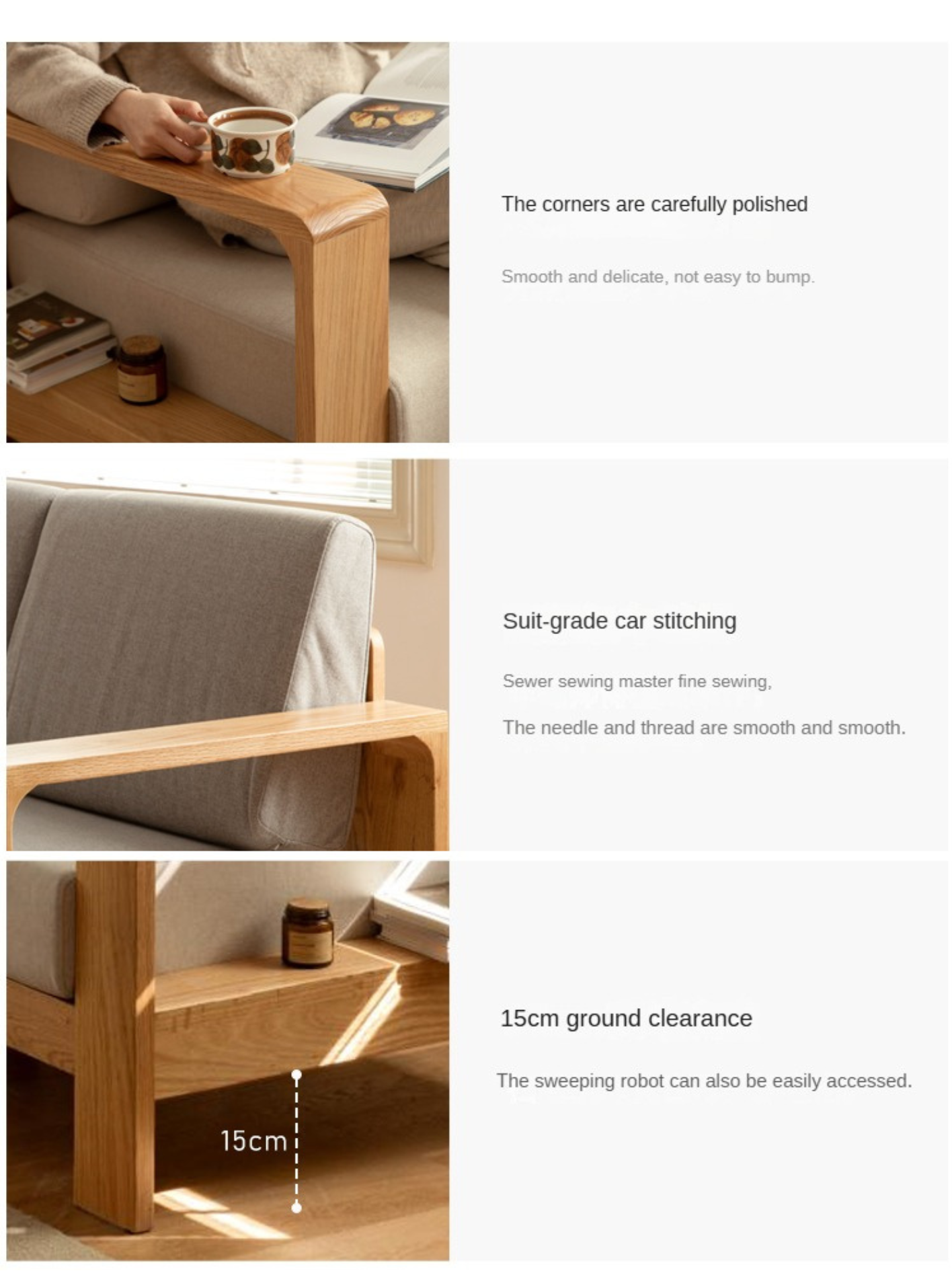 Oak Solid Wood Modern Fabric Sofa - Contemporary Living Room Furniture for Small Spaces & Apartments | Durable & Stylish Home Decor