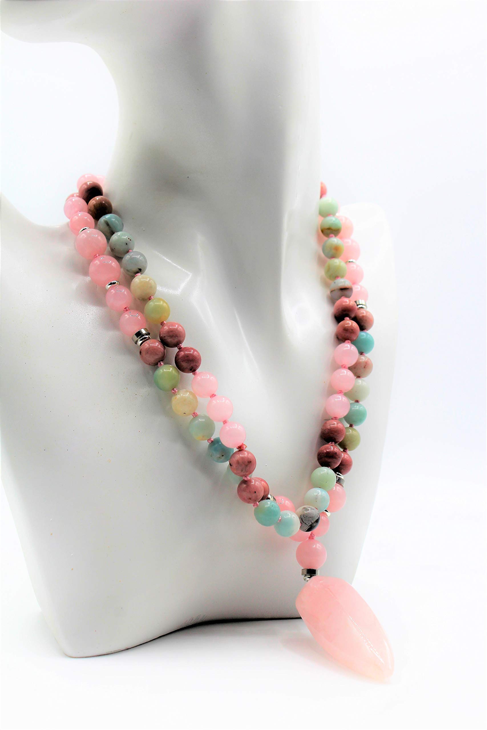 Pastel Multi-Gemstone Beaded Necklace with Hand-Knotted Pendant - Elegant Boho Jewelry for Women, Perfect for Weddings, Parties & Everyday Wear