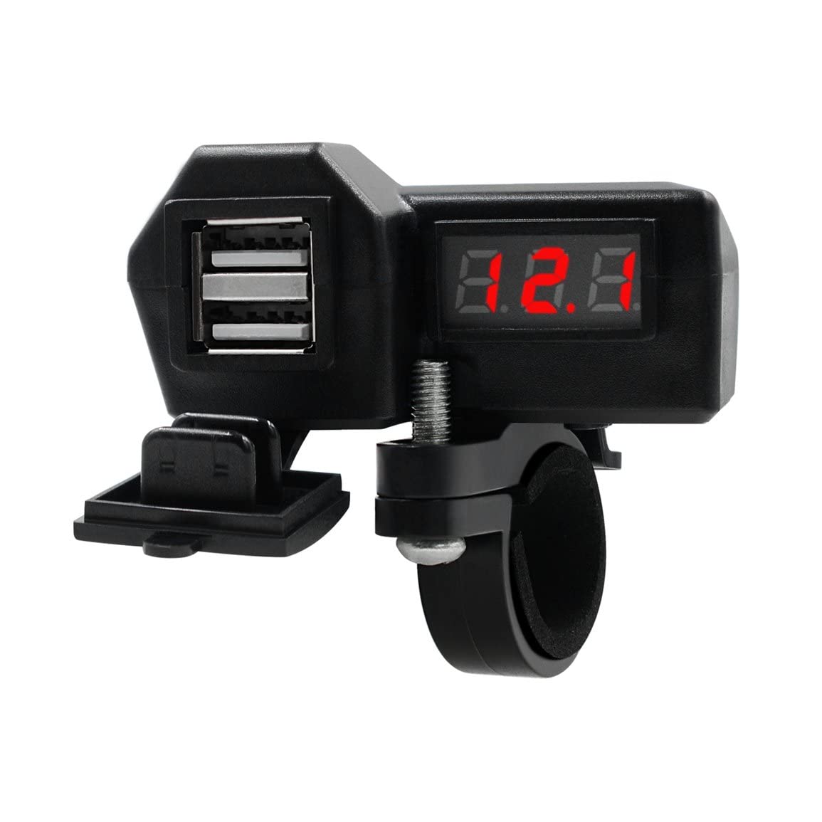 Xinsany 12V/24V Dual USB Car Motorcycle RV Boat Mobile Phone Charger with Switch & Voltmeter - Fast Charging for iPhone Android Devices (Black) - Perfect for Road Trips, Camping & Marine Use