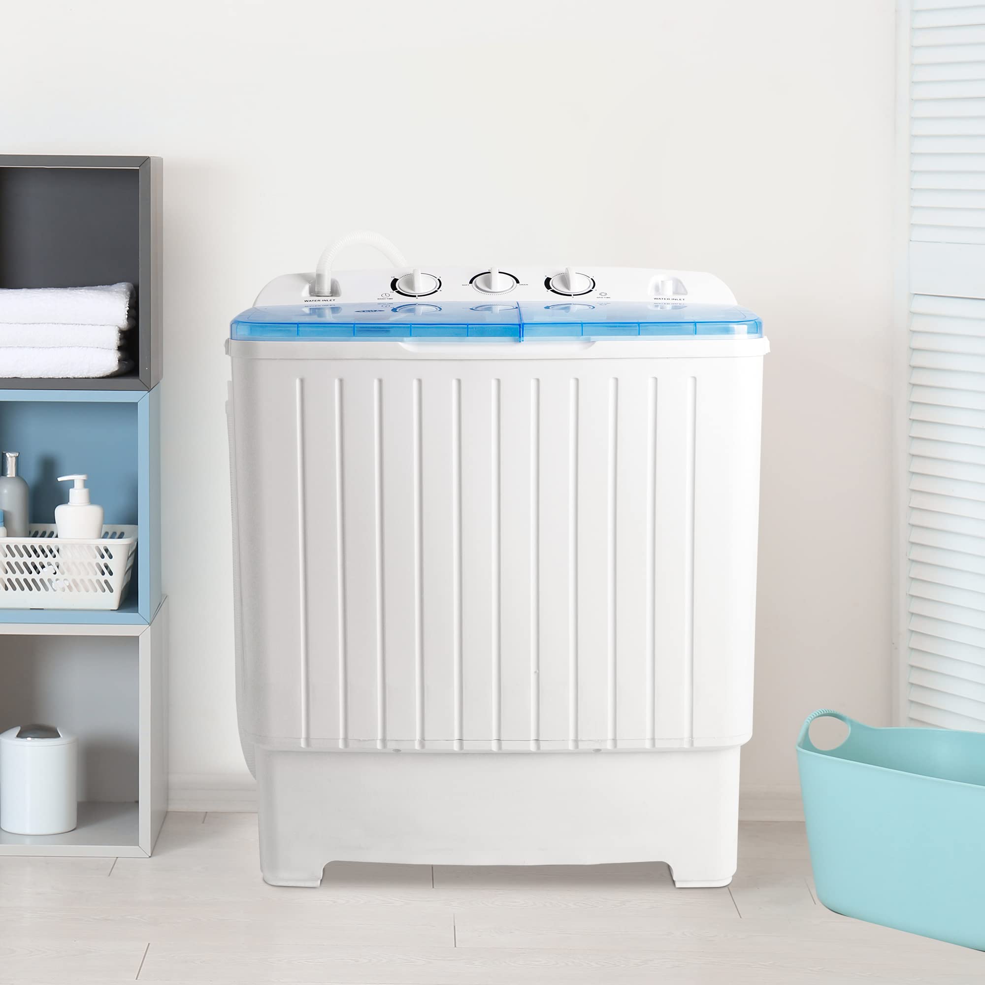 Portable Washing Machine - Compact Mini Twin Tub 11lbs Washer & 6.6lbs Spinner with Built-in Gravity Drain | Ideal for Apartments, Dorms, RVs & Small Spaces | Perfect for Travel, Camping & Emergency Use