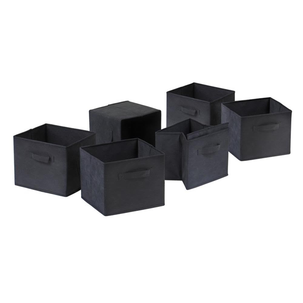 Winsome Wood Capri 3-Tier Storage Shelf with 6 Black Fabric Baskets - Foldable Organizer for Bedroom, Bathroom, or Closet - Perfect for Home Organization and Space Saving