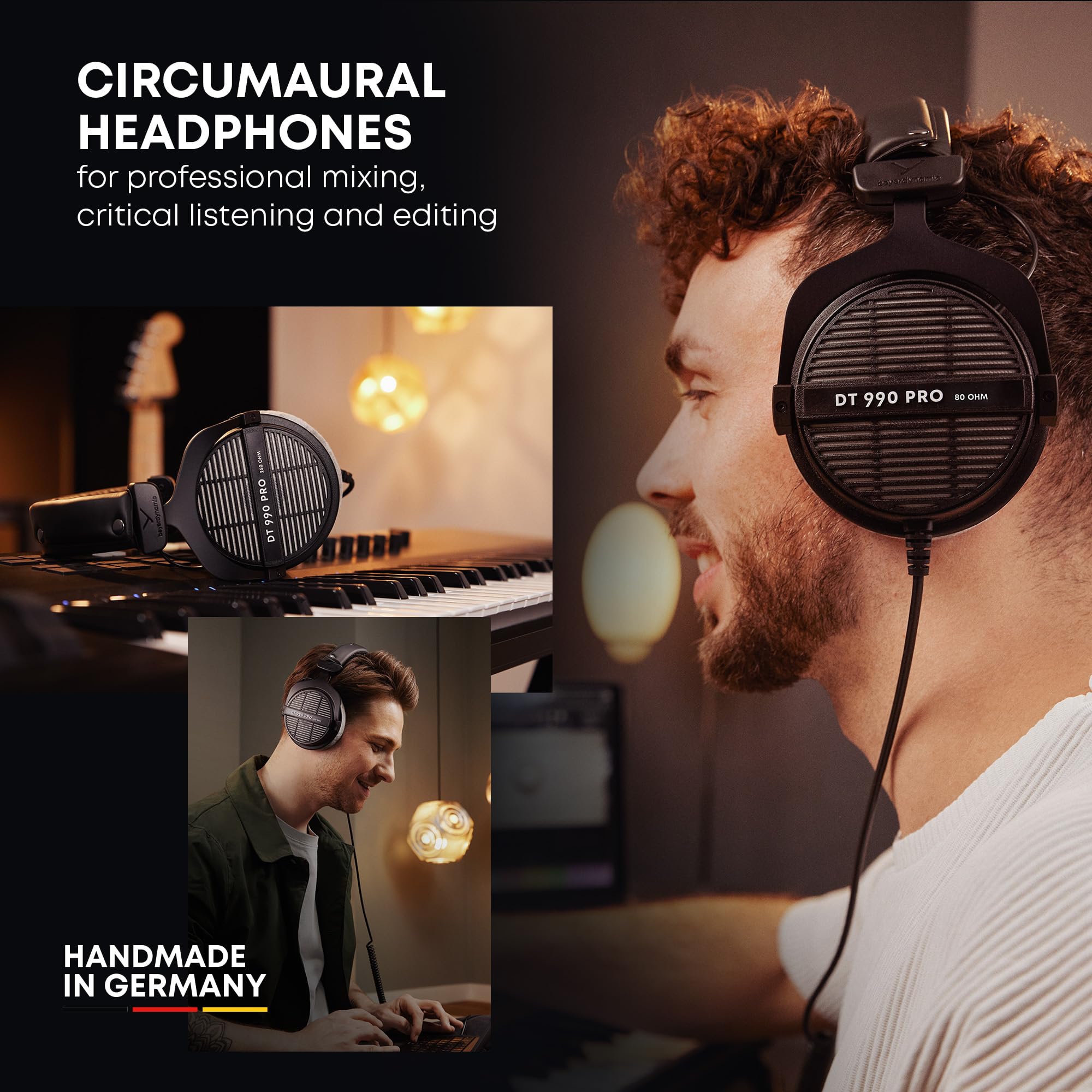 beyerdynamic DT 990 PRO 80 Ohm Studio Headphones - Open-Back Over-Ear Monitor Headset with Stereo Sound for Professional Recording, Mixing & Gaming (Grey) - Perfect for Music Producers, Audiophiles & Home Studios