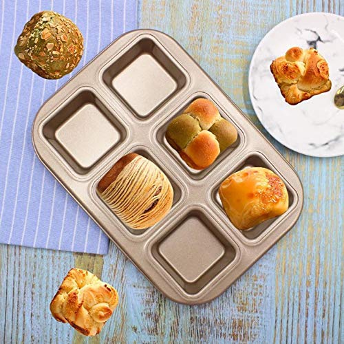 Zollyss Non-Stick Square Baking Pan - 6-Cavity Carbon Steel Mold for Bread, Cake, Fondant, Cookies & Tarts - Durable Bakeware Tool (Black, Pack of 1) - Perfect for Home Baking, Party Desserts & Holiday Treats