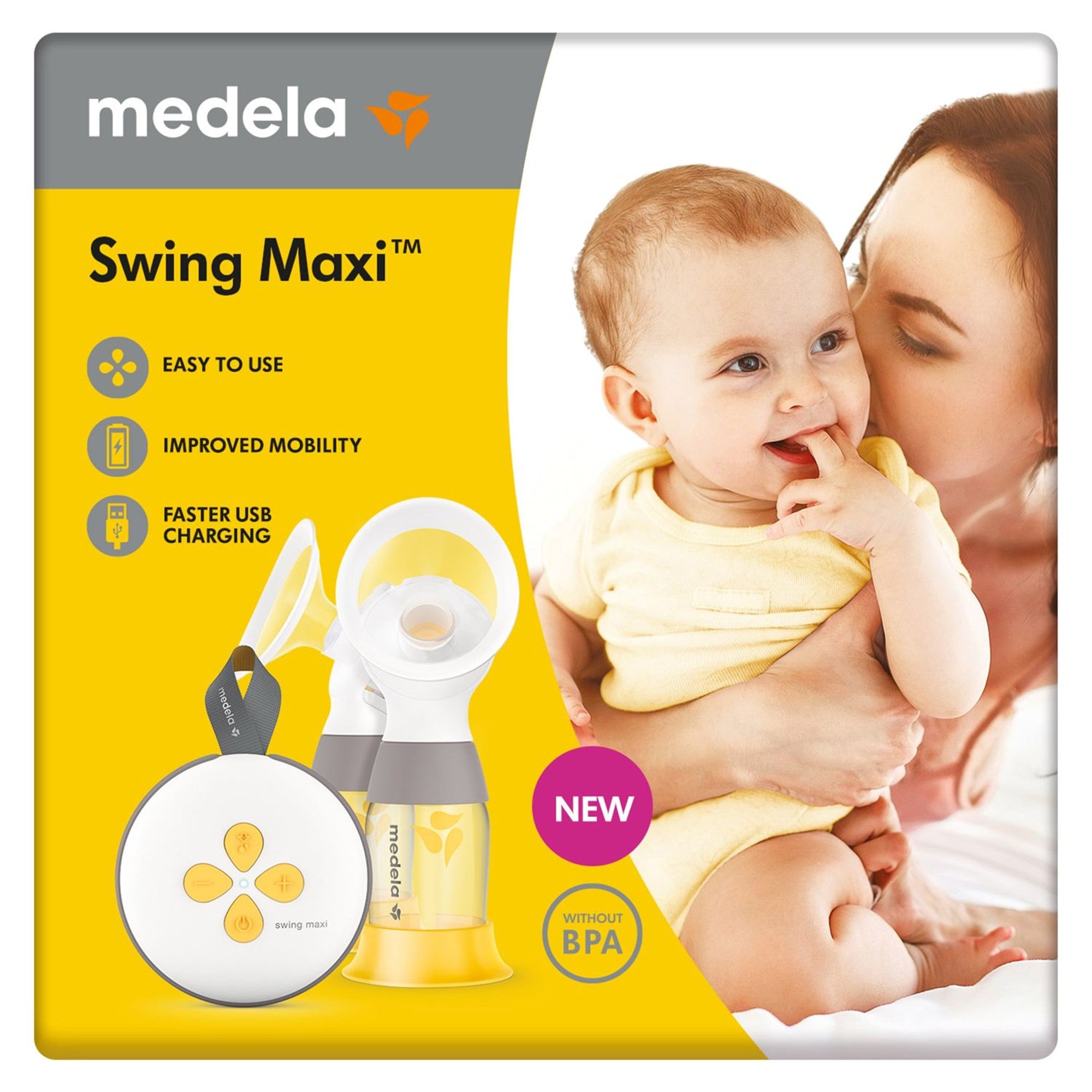 Medela Swing Maxi Double Electric Breast Pump - Hands-Free Breastfeeding Pump for Working Moms, Hospital-Grade Portable Pump with 2-Phase Expression Technology - Perfect for Travel, Office & Late Night Feedings