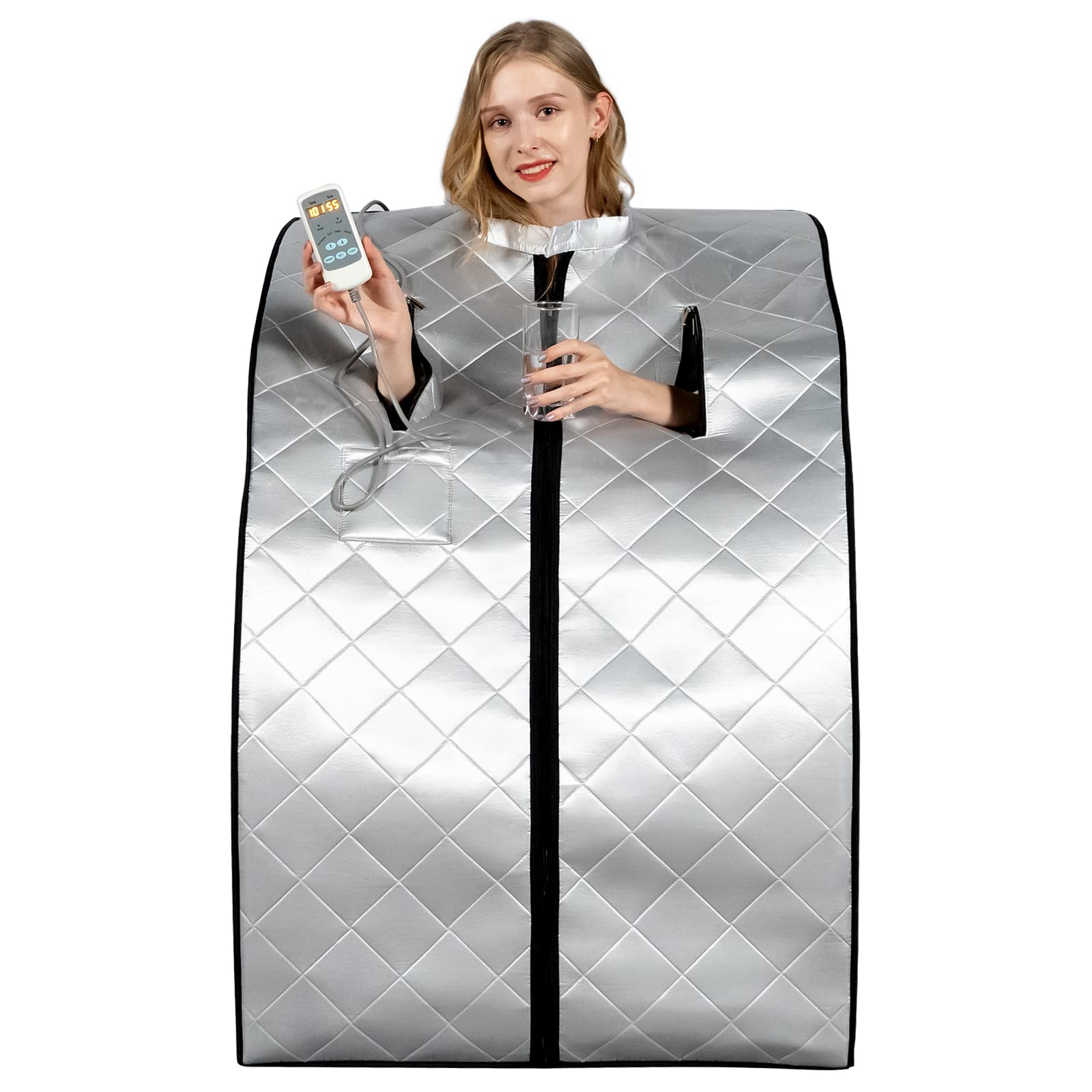 Smartmak Far Infrared Sauna for Home Use - Portable One Person Full Body Spa with Remote Control, Heating Foot Pad & Foldable Chair (27.6