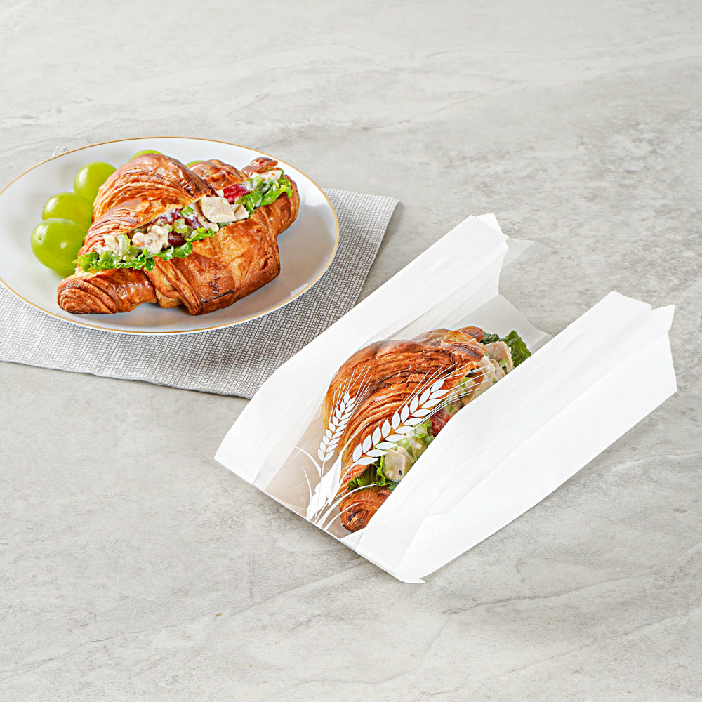 White Paper Bread Bags - Micro Perforated, Greaseproof, Wheat Pattern (4.75