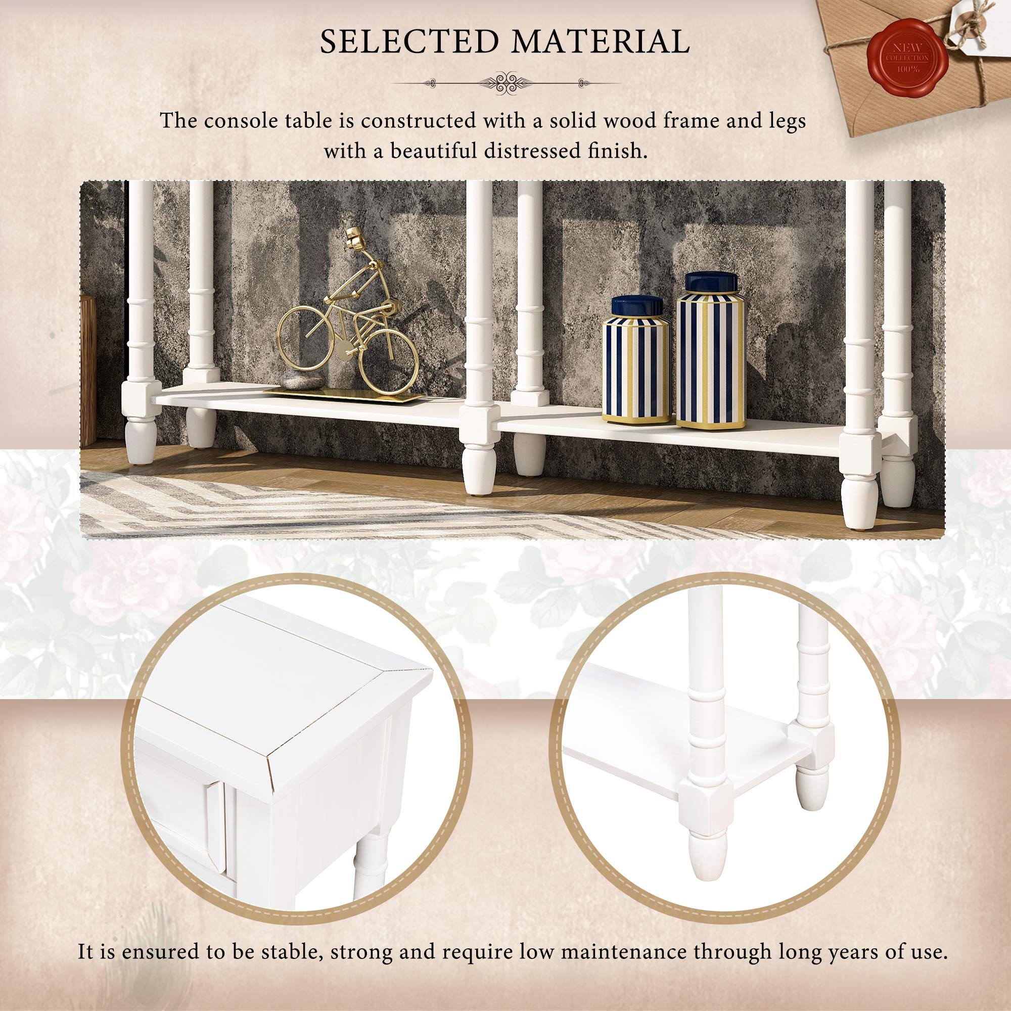 **Merax White Retro Console Table with Drawers & Shelf - Sofa Table, Entryway Table, Living Room Furniture - Perfect for Hallway, Foyer & Small Space Decor**