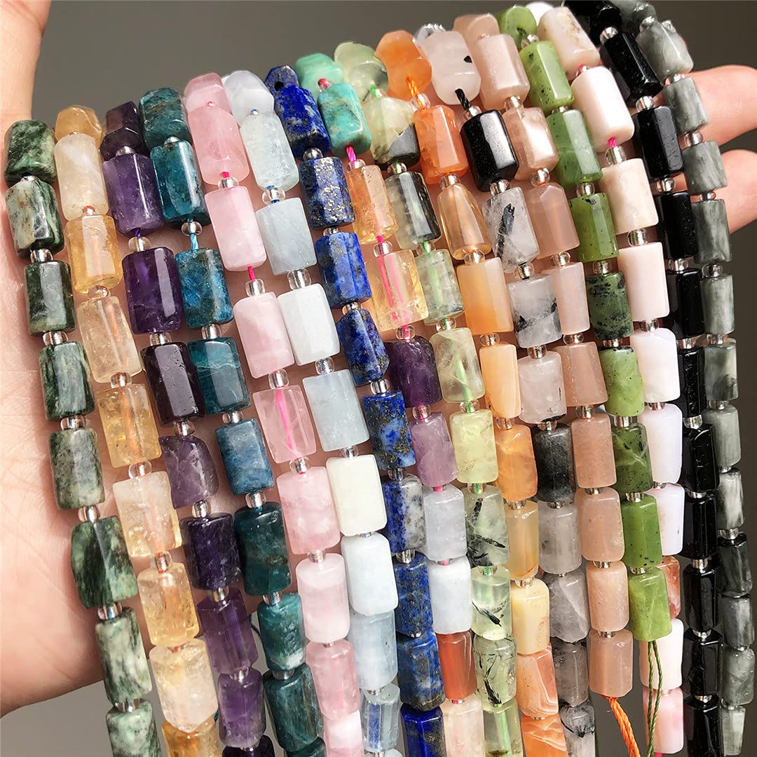Natural Apatite Lapis Lazuli Tiger Eye Faceted Column Loose Beads for DIY Jewelry Making - 7.5 Inch Black Tourmaline Beads for Bracelets, Necklaces & Crafting - Healing Crystal Beads for Meditation & Spiritual Jewelry