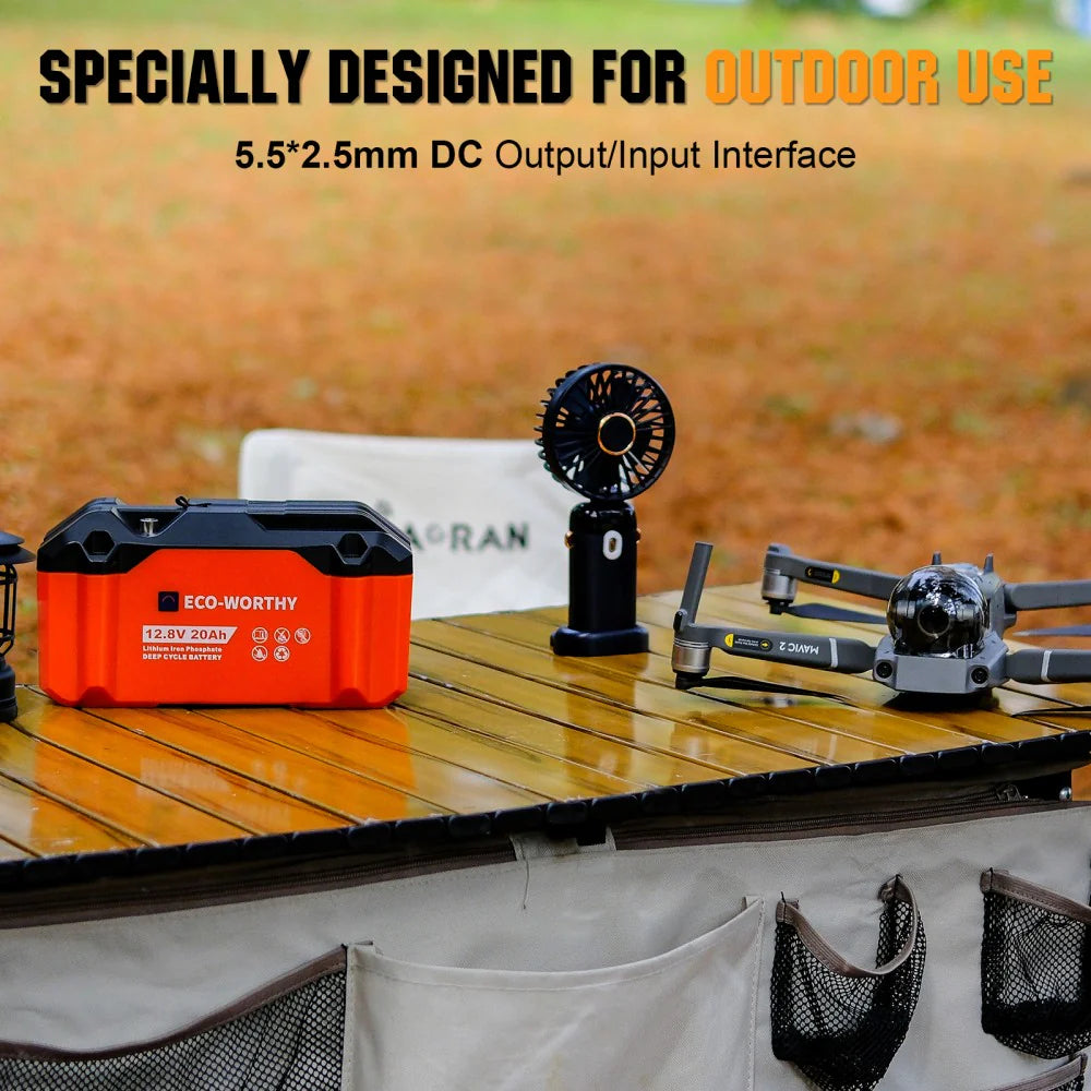 ECO WORTHY 12V 20Ah LiFePO4 Deep Cycle Rechargeable Battery - Portable Power for RV, Solar, Marine & Off-Grid Applications
