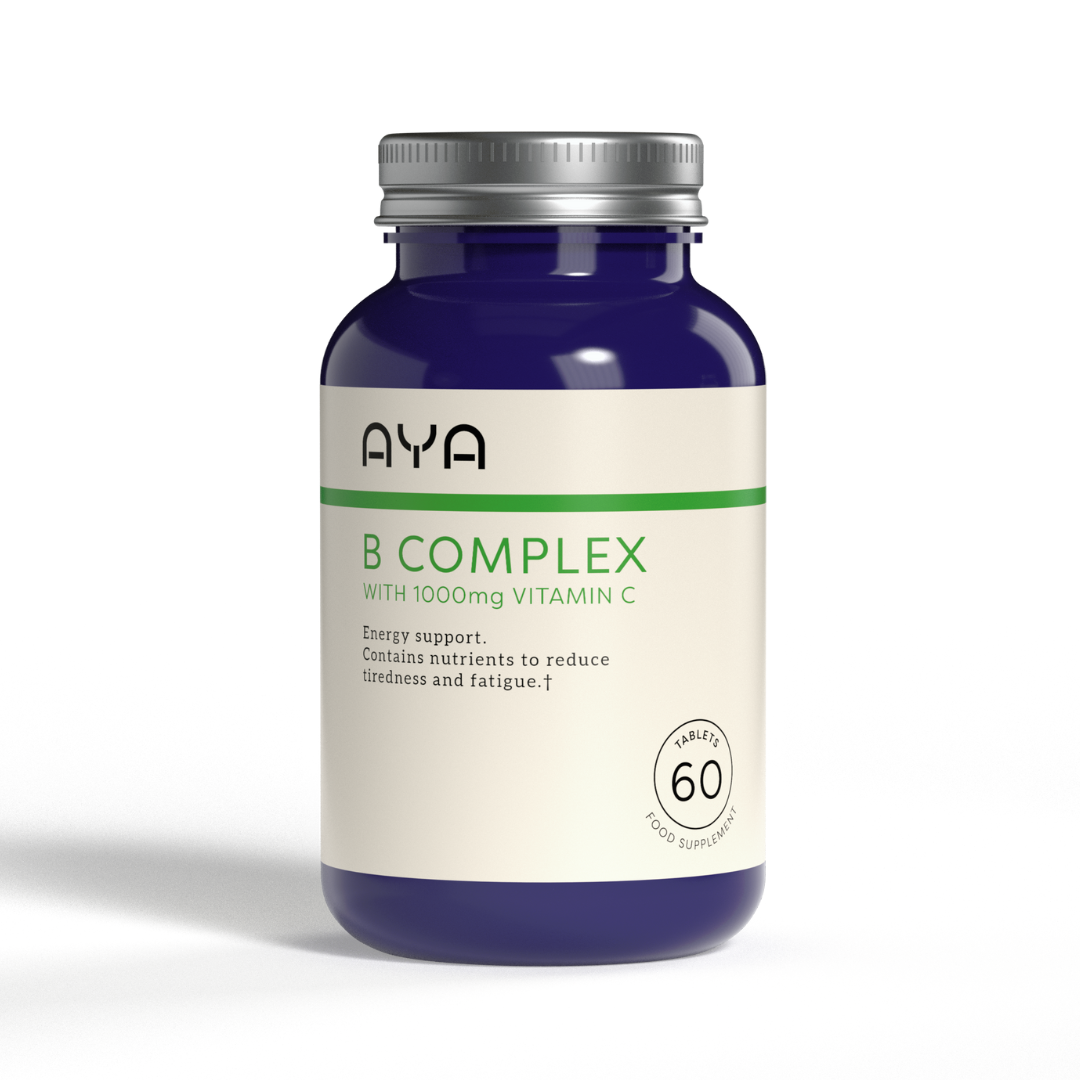 AYA B Complex with 1000mg Vitamin C - 60 Tablets for Immune Support & Energy Boost - Daily Supplement for Adults, Men & Women - Perfect for Workout Recovery & Stress Relief