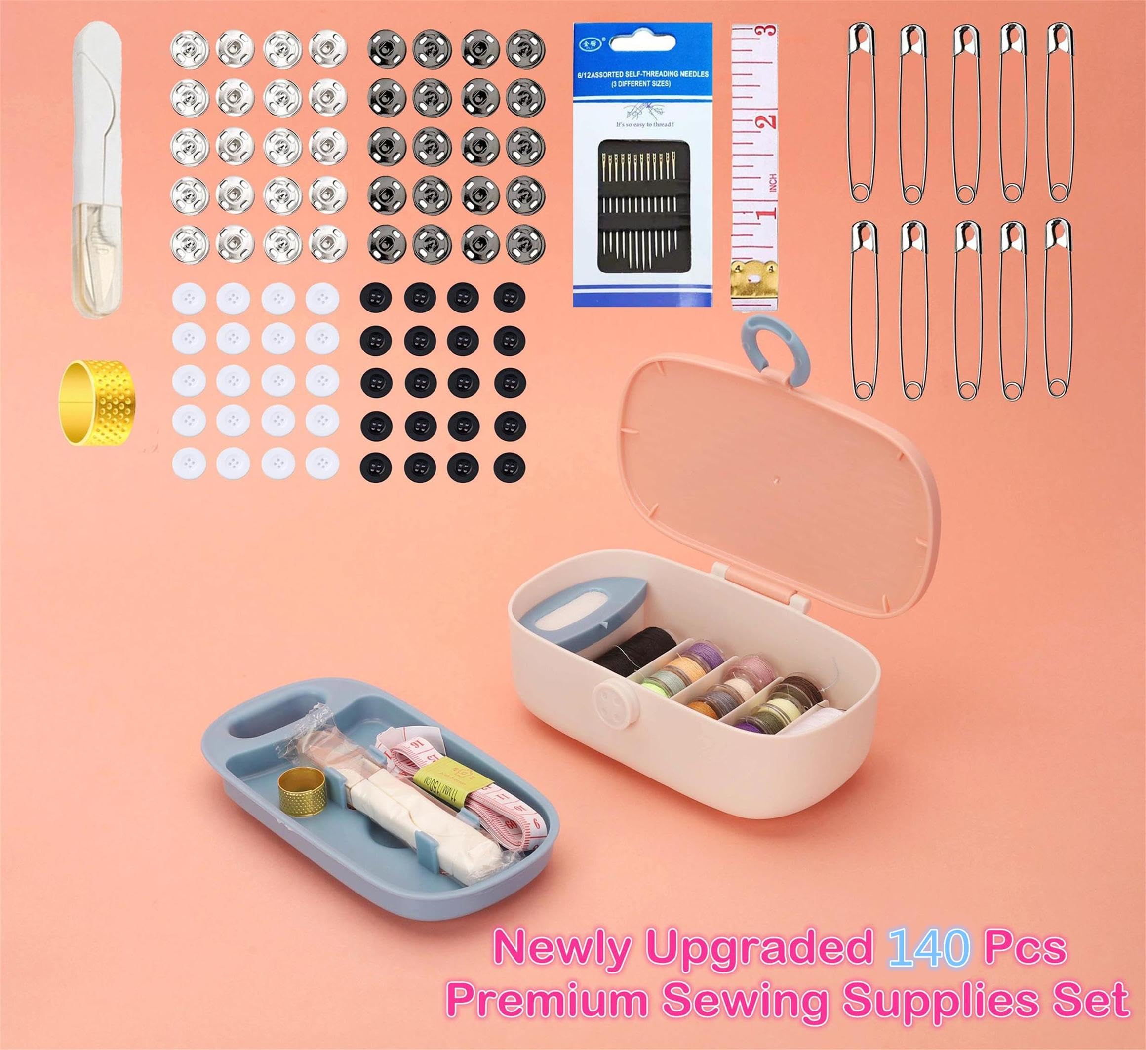135 Pcs Cyan Green Sewing Kit - Complete Family Travel Sewing Supplies Set with Thread, Needles & DIY Accessories for Clothes Repair, Crafting & Emergency Fixes | Portable Sewing Organizer for Home, Travel & Camping