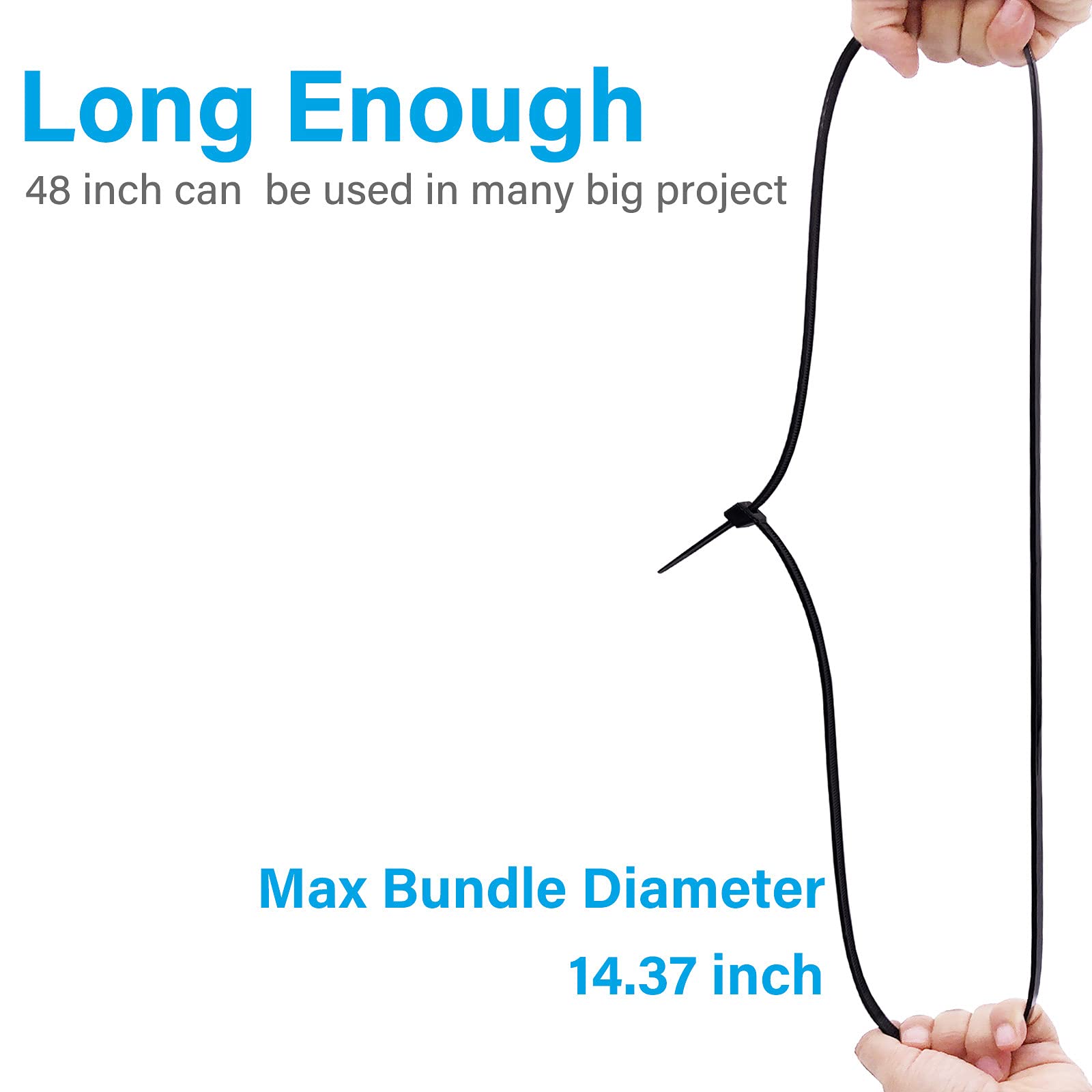 Extra Long Heavy Duty Outdoor Zip Ties 48 Inch - 12 Pack Black Large Cable Ties with 175 lbs Tensile Strength for Garden, Home, Industrial & Outdoor Use