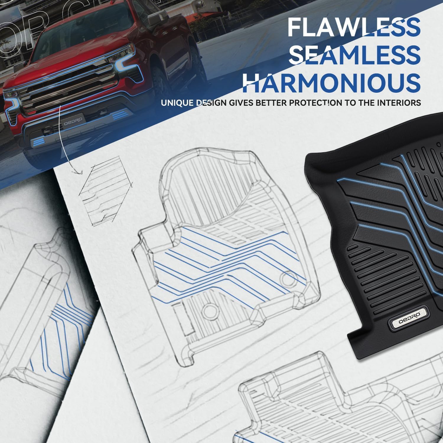 OEDRO Upgraded All-Weather Floor Mats for 2019-2025 Chevrolet Silverado 1500 & GMC Sierra 1500 | 2020-2025 Chevy Silverado/GMC Sierra 2500HD/3500HD Crew Cab | Heavy Duty Protection | Perfect for Off-Roading, Camping & Daily Commute