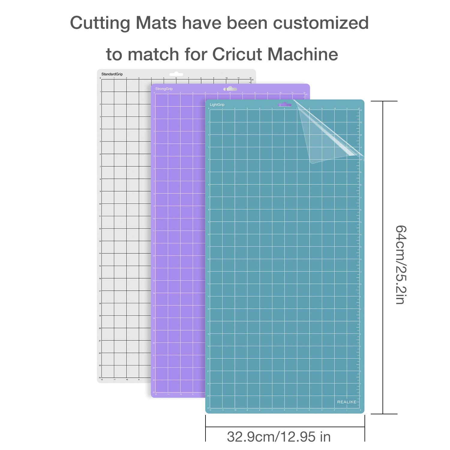 REALIKE 12x24 Inch Self-Healing Cutting Mat - 3-Pack with StandardGrip, LightGrip & StrongGrip - Compatible with Cricut Maker 3, Maker, Explore 3, Air 2, Air & One - Non-Slip Replacement Mats for DIY Crafts, Vinyl Cutting & Scrapbooking Projects