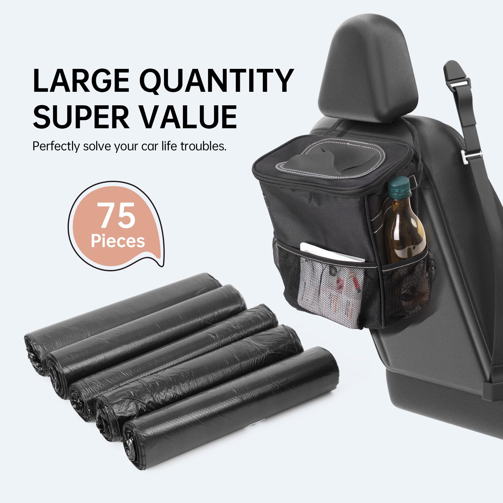 75-Pack Car Trash Can Bags - Leakproof Auto Garbage Bins for Sedan, SUV, Truck | Perfect for Road Trips, Commuting & Family Travel